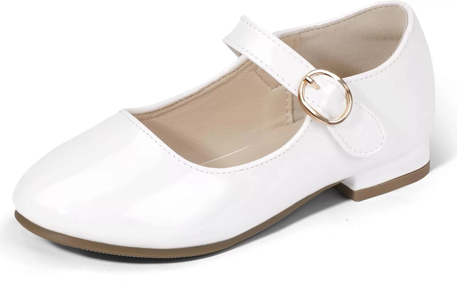 imagePANDANINJIA Girls Dress Shoes Patent Ballerina Flats Toddler Little Big Kid Mary Jane Low Heels ShoesWhitepatent