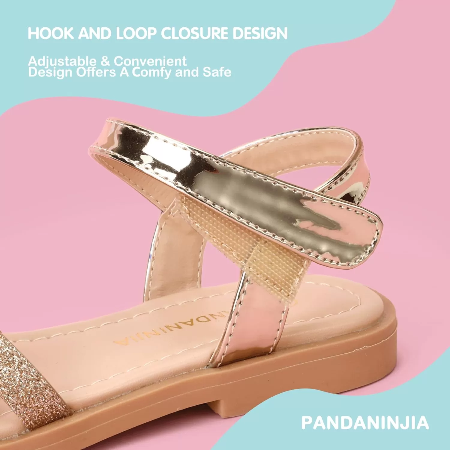 imagePANDANINJIA Girls Sandals Open Toe Cute Bow Princess Girls Flats Sparkly Summer Dress Shoes Sandals for ToddlerLittle KidBig KidC Gold Glitter