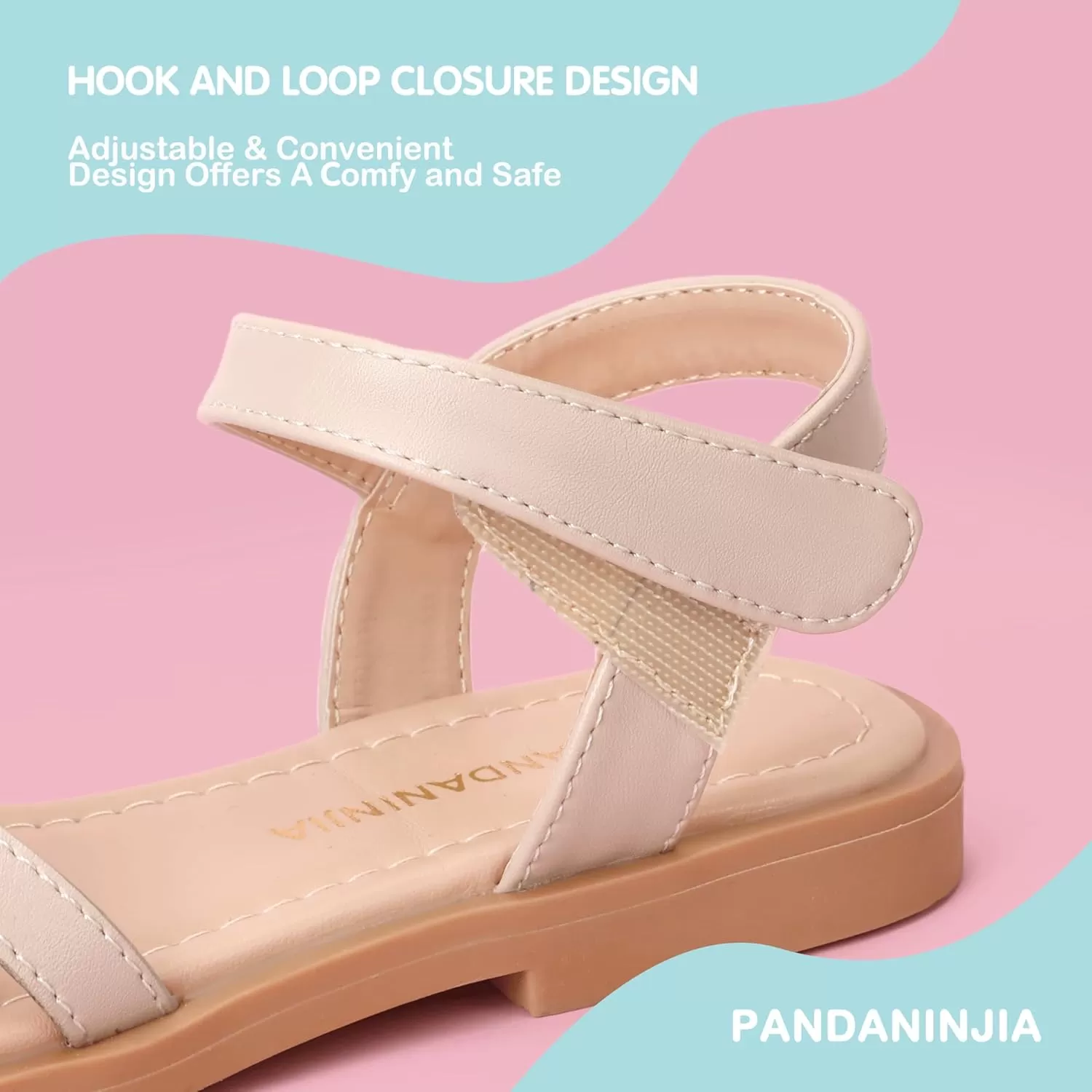 imagePANDANINJIA Girls Sandals Open Toe Cute Bow Princess Girls Flats Sparkly Summer Dress Shoes Sandals for ToddlerLittle KidBig KidC Nude Pu
