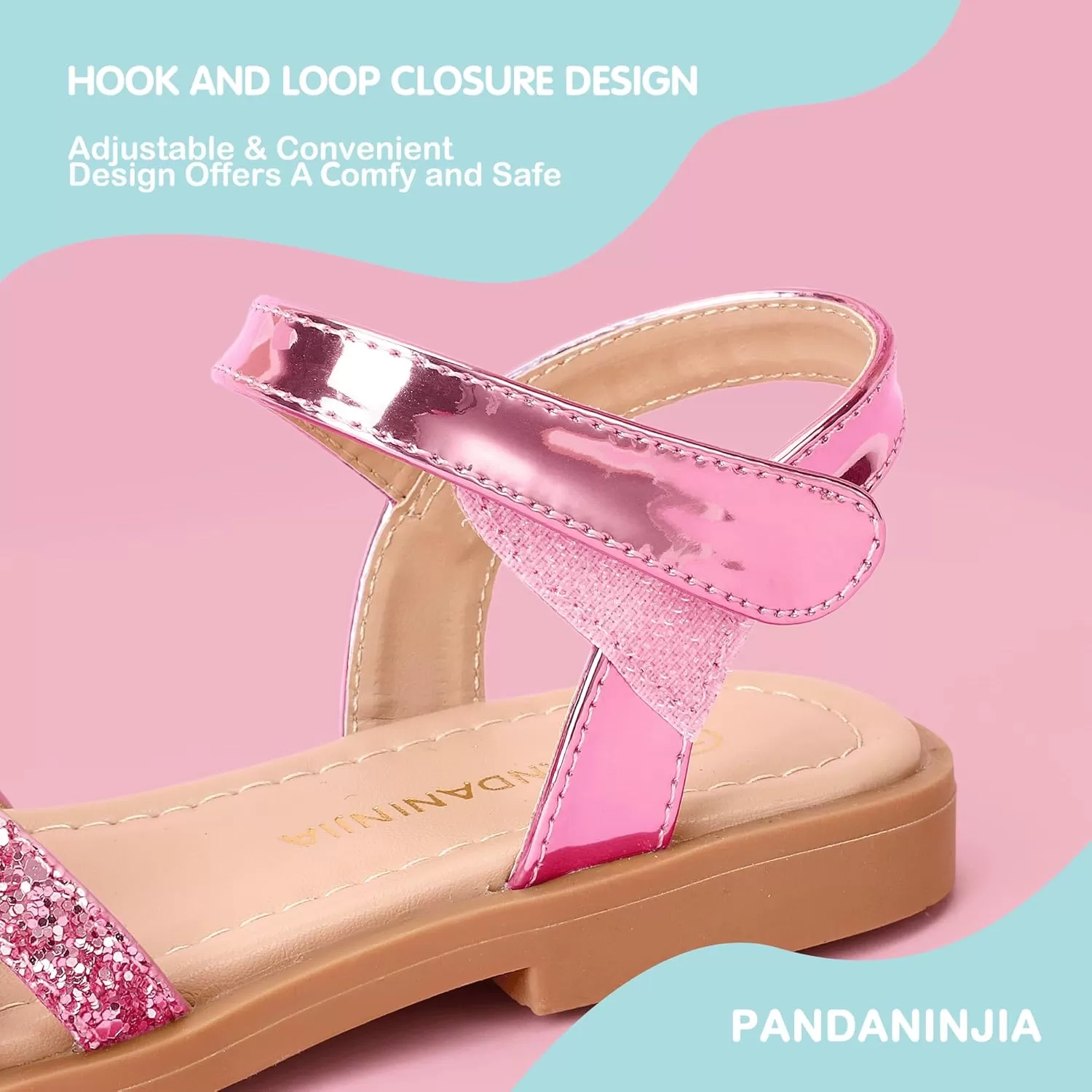 imagePANDANINJIA Girls Sandals Open Toe Cute Bow Princess Girls Flats Sparkly Summer Dress Shoes Sandals for ToddlerLittle KidBig KidC Pink Sequin
