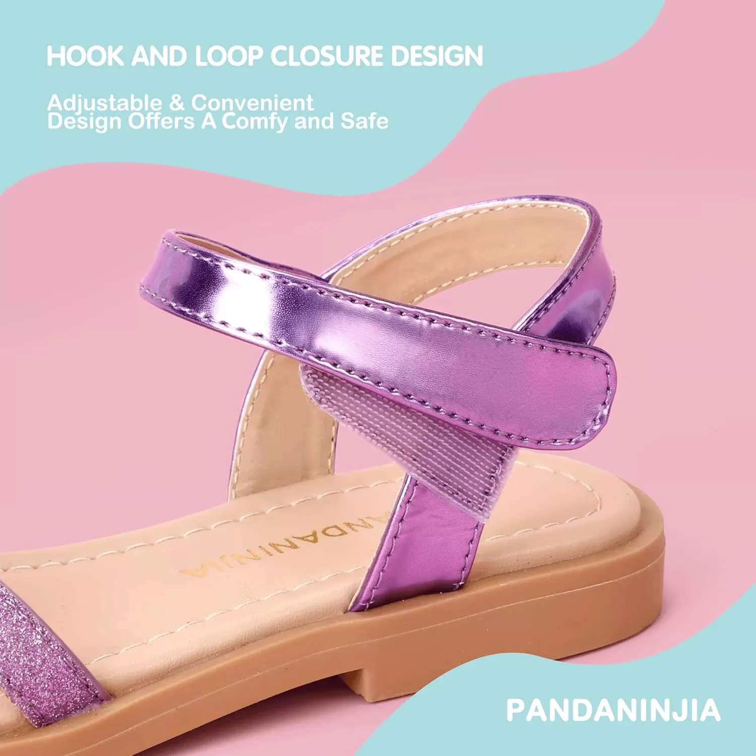 imagePANDANINJIA Girls Sandals Open Toe Cute Bow Princess Girls Flats Sparkly Summer Dress Shoes Sandals for ToddlerLittle KidBig KidC Purple Glitter