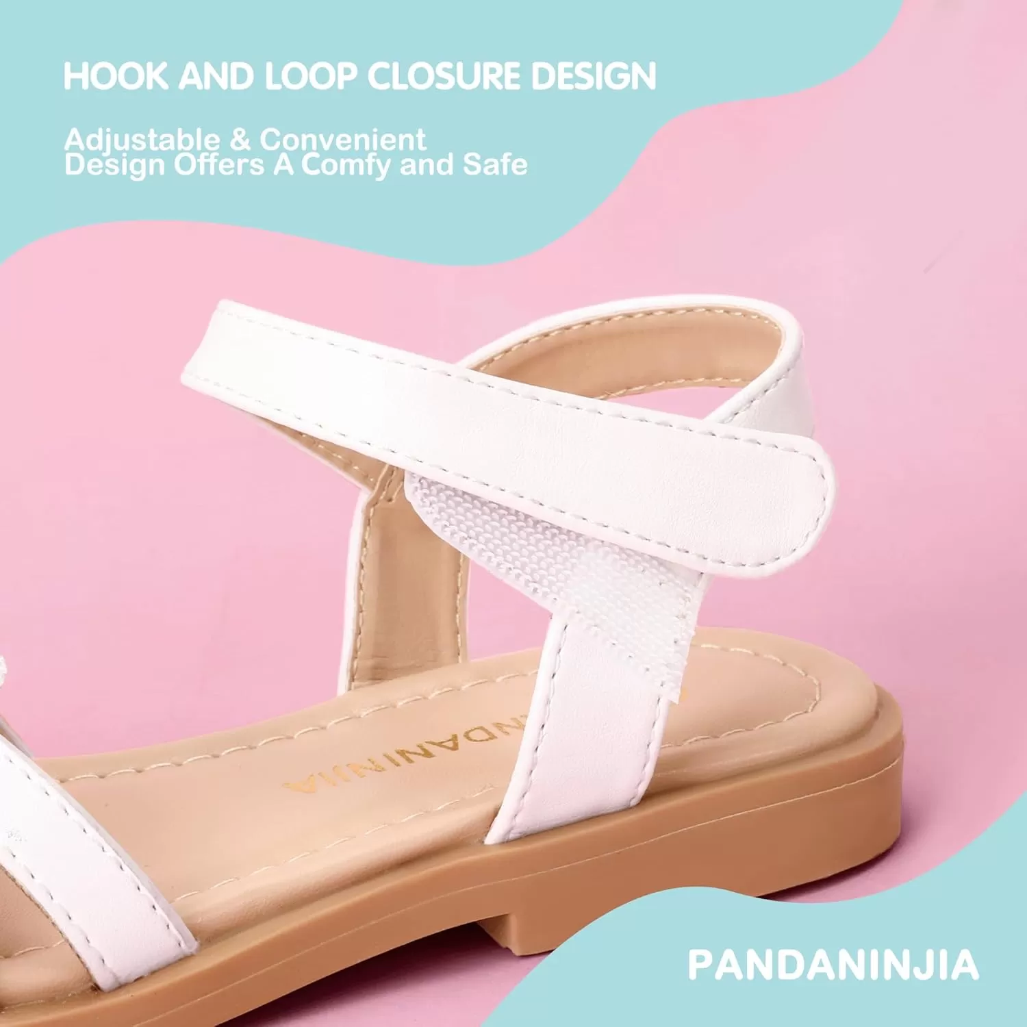imagePANDANINJIA Girls Sandals Open Toe Cute Bow Princess Girls Flats Sparkly Summer Dress Shoes Sandals for ToddlerLittle KidBig KidC White Pu
