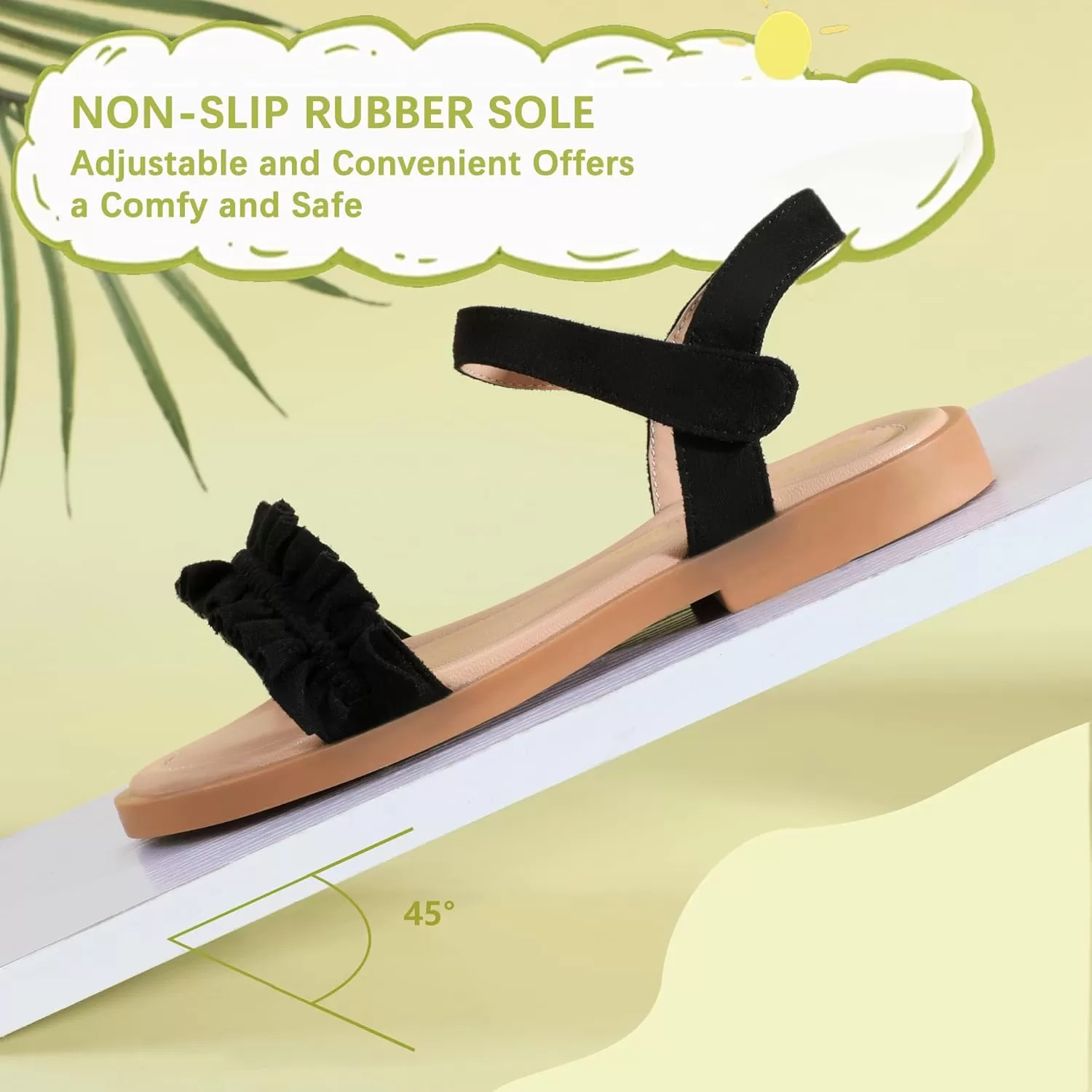 imagePANDANINJIA Girls Sandals Open Toe Cute Bow Princess Girls Flats Sparkly Summer Dress Shoes Sandals for ToddlerLittle KidBig KidTra Black