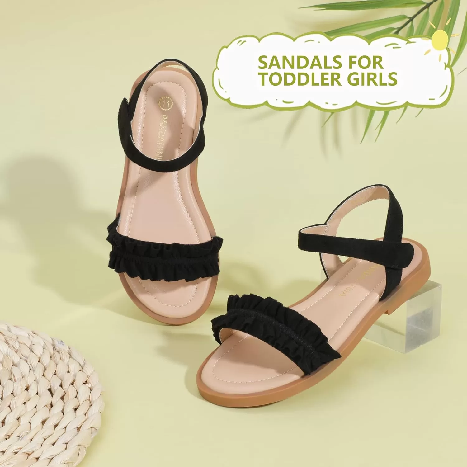 imagePANDANINJIA Girls Sandals Open Toe Cute Bow Princess Girls Flats Sparkly Summer Dress Shoes Sandals for ToddlerLittle KidBig KidTra Black