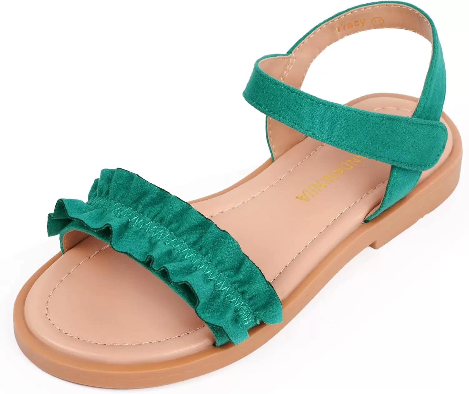 imagePANDANINJIA Girls Sandals Open Toe Cute Bow Princess Girls Flats Sparkly Summer Dress Shoes Sandals for ToddlerLittle KidBig KidTra Green