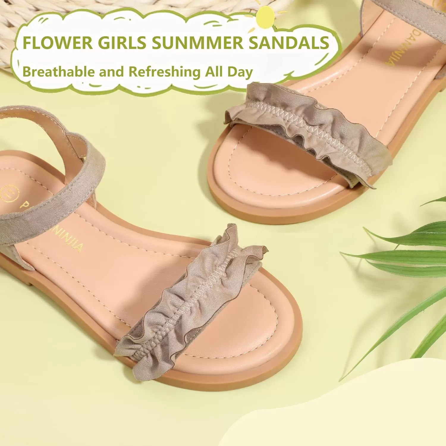 imagePANDANINJIA Girls Sandals Open Toe Cute Bow Princess Girls Flats Sparkly Summer Dress Shoes Sandals for ToddlerLittle KidBig KidTra Nude