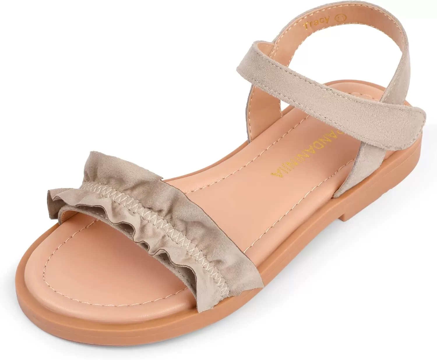 imagePANDANINJIA Girls Sandals Open Toe Cute Bow Princess Girls Flats Sparkly Summer Dress Shoes Sandals for ToddlerLittle KidBig KidTra Nude