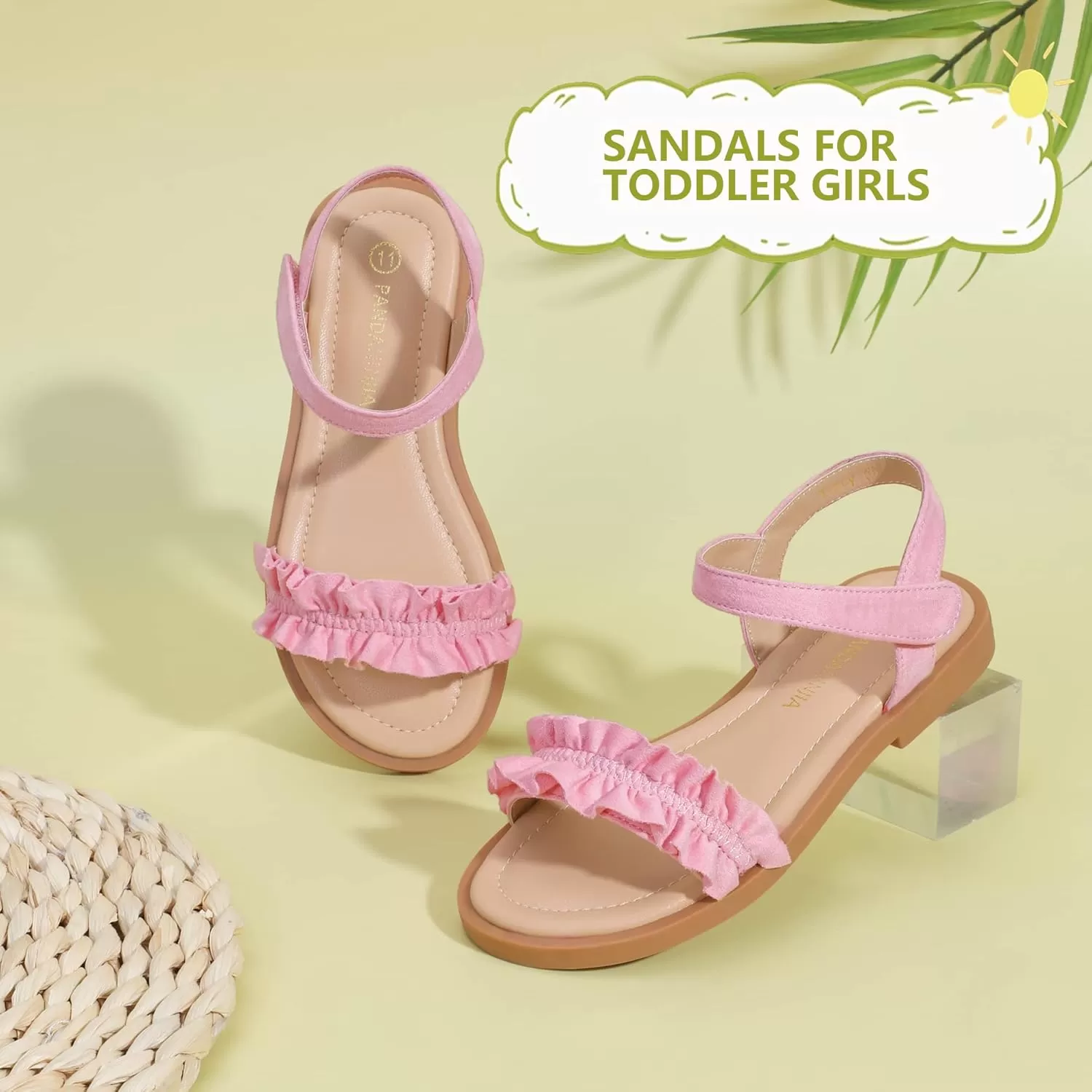 imagePANDANINJIA Girls Sandals Open Toe Cute Bow Princess Girls Flats Sparkly Summer Dress Shoes Sandals for ToddlerLittle KidBig KidTra Pink
