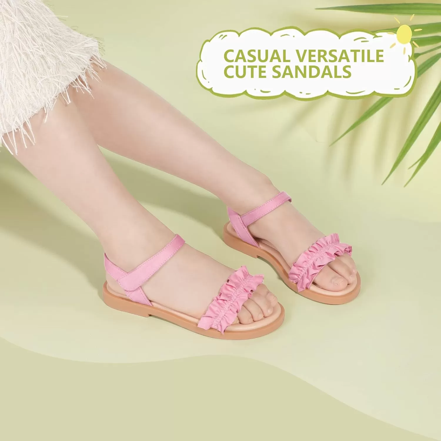 imagePANDANINJIA Girls Sandals Open Toe Cute Bow Princess Girls Flats Sparkly Summer Dress Shoes Sandals for ToddlerLittle KidBig KidTra Pink