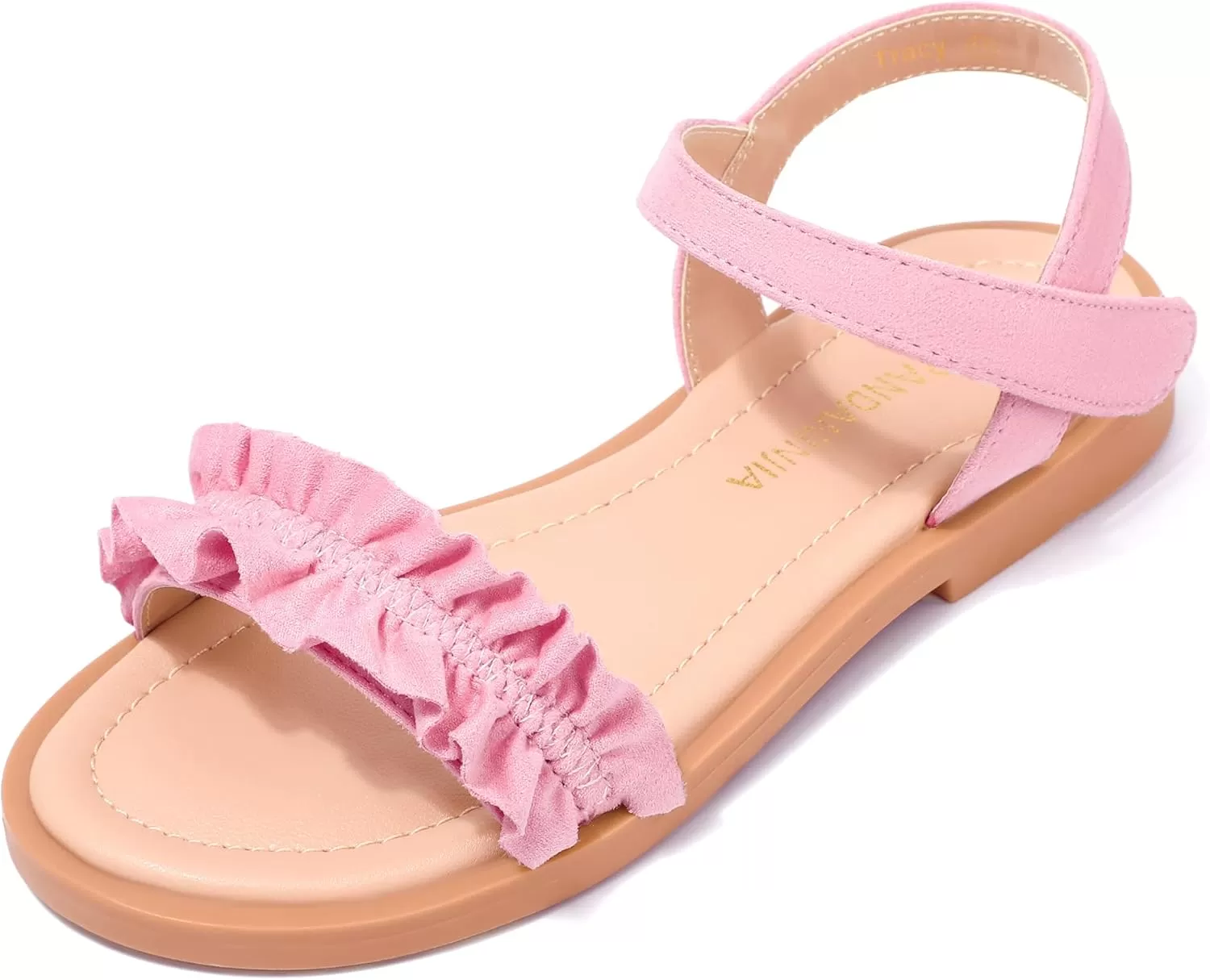 imagePANDANINJIA Girls Sandals Open Toe Cute Bow Princess Girls Flats Sparkly Summer Dress Shoes Sandals for ToddlerLittle KidBig KidTra Pink