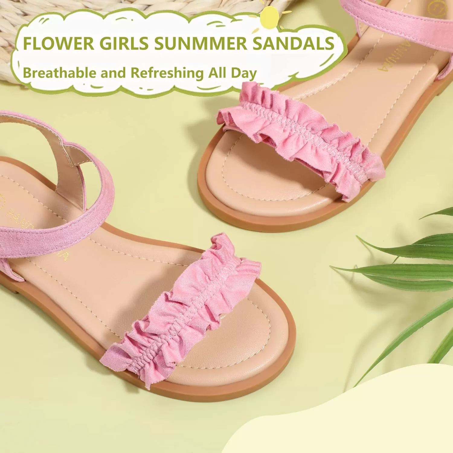 imagePANDANINJIA Girls Sandals Open Toe Cute Bow Princess Girls Flats Sparkly Summer Dress Shoes Sandals for ToddlerLittle KidBig KidTra Pink