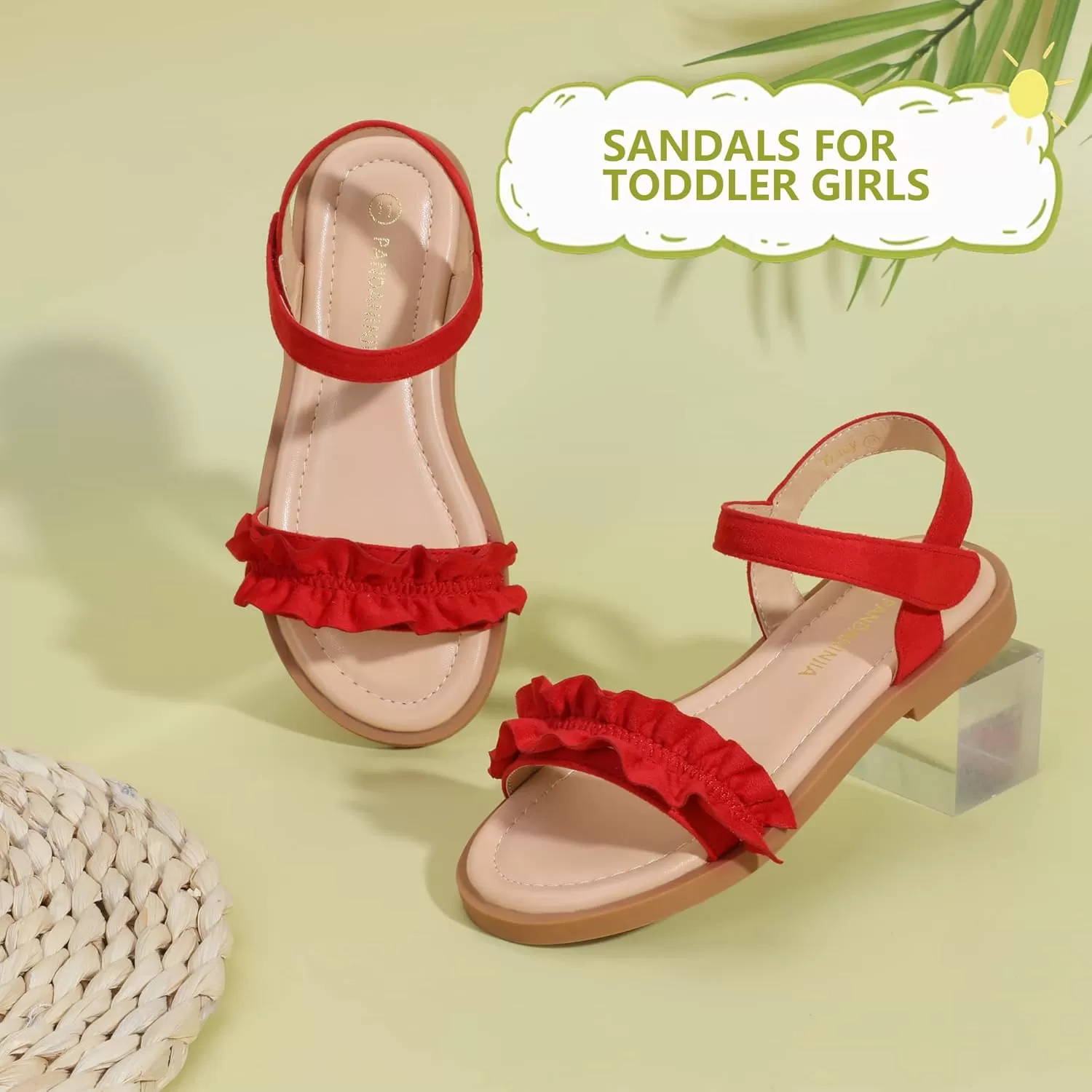 imagePANDANINJIA Girls Sandals Open Toe Cute Bow Princess Girls Flats Sparkly Summer Dress Shoes Sandals for ToddlerLittle KidBig KidTra Red