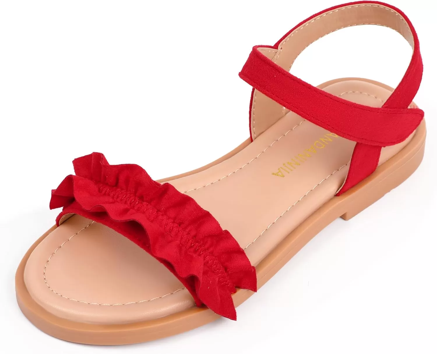 imagePANDANINJIA Girls Sandals Open Toe Cute Bow Princess Girls Flats Sparkly Summer Dress Shoes Sandals for ToddlerLittle KidBig KidTra Red