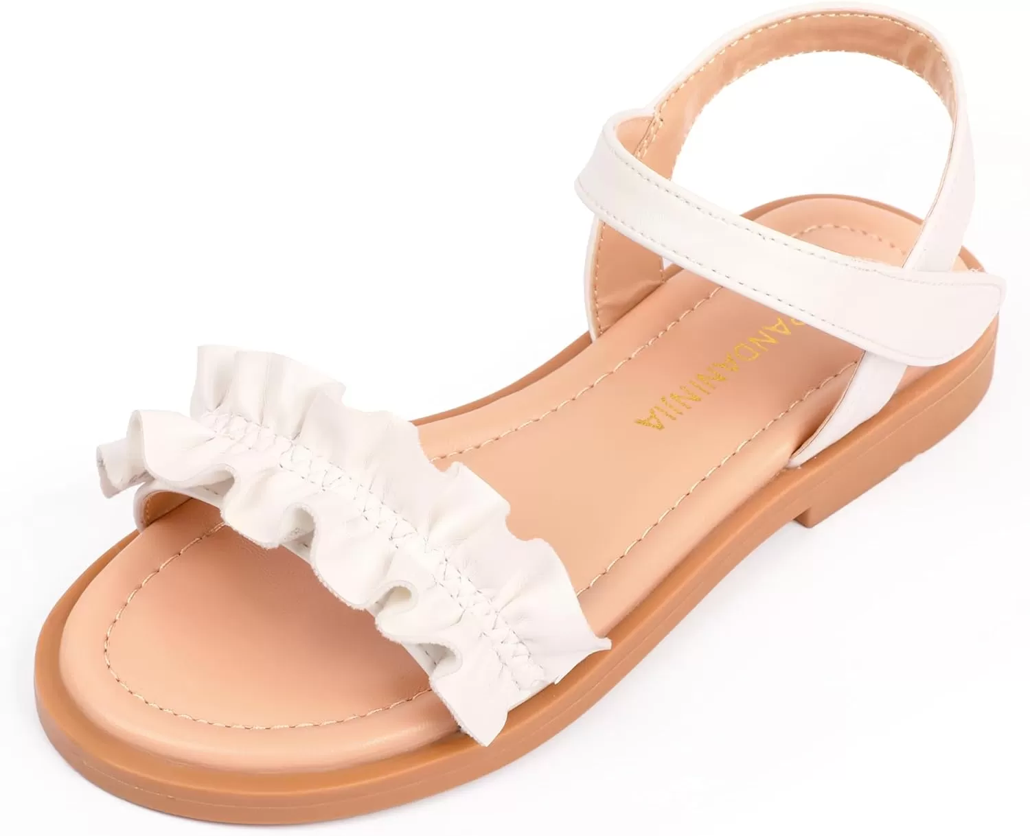 imagePANDANINJIA Girls Sandals Open Toe Cute Bow Princess Girls Flats Sparkly Summer Dress Shoes Sandals for ToddlerLittle KidBig KidTra White Pu