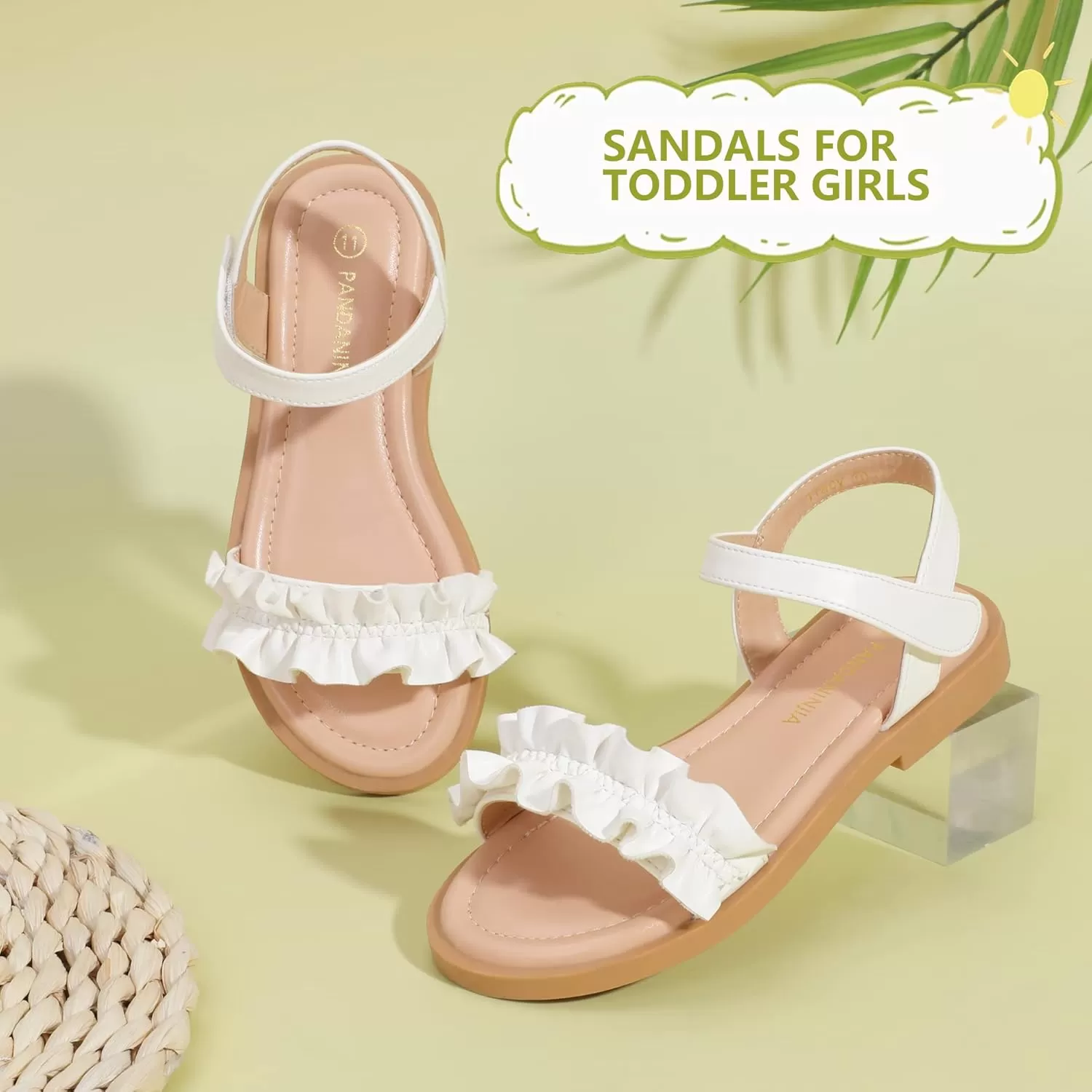 imagePANDANINJIA Girls Sandals Open Toe Cute Bow Princess Girls Flats Sparkly Summer Dress Shoes Sandals for ToddlerLittle KidBig KidTra White Pu