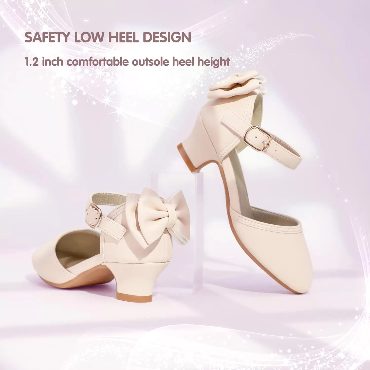 imagePANDANINJIA Wendy Girls Heels Dress Shoes Flower Girl Mary Jane Sandals Wedding Party Princess Shoes for Toddler Little Kid Big KidBeige Pu