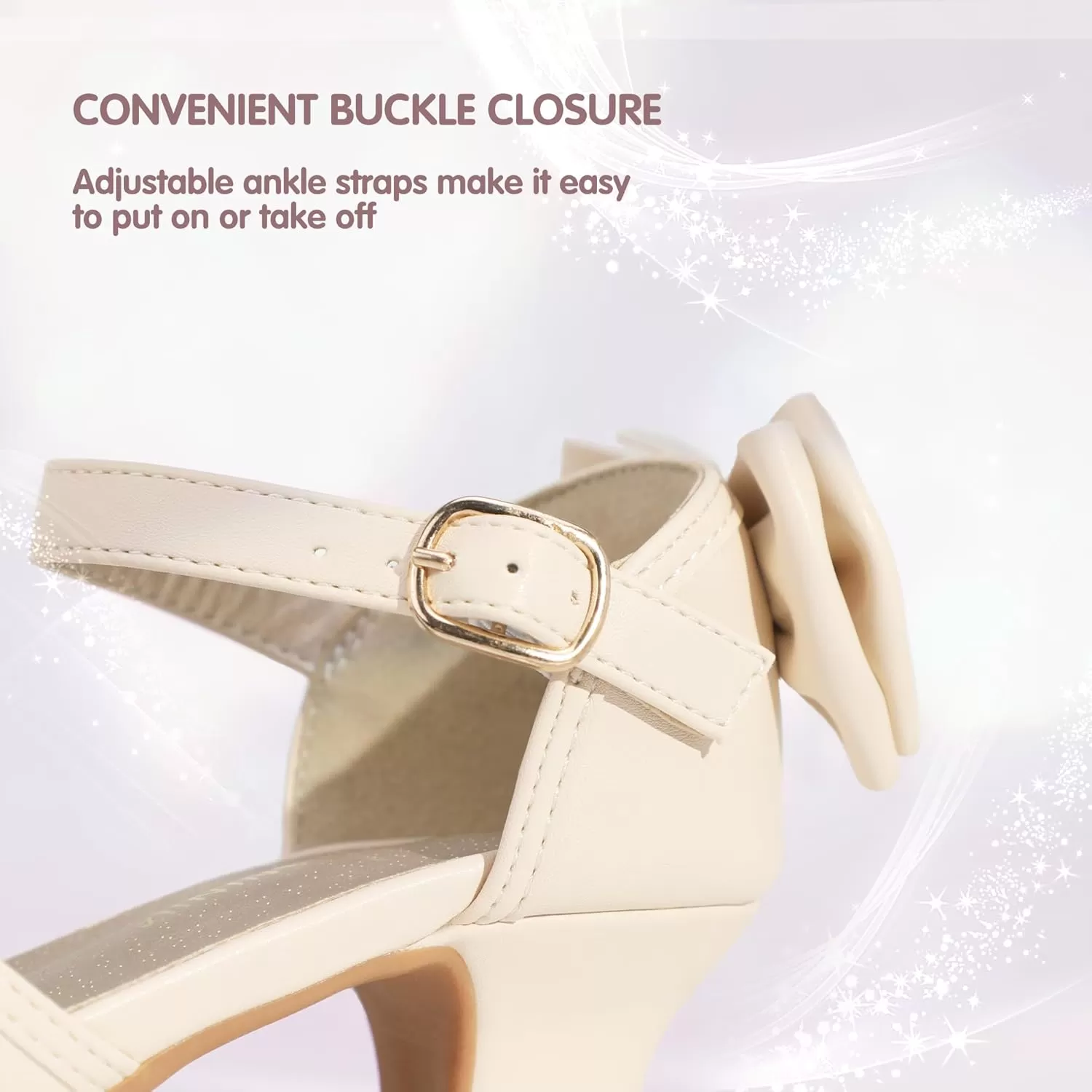 imagePANDANINJIA Wendy Girls Heels Dress Shoes Flower Girl Mary Jane Sandals Wedding Party Princess Shoes for Toddler Little Kid Big KidBeige Pu