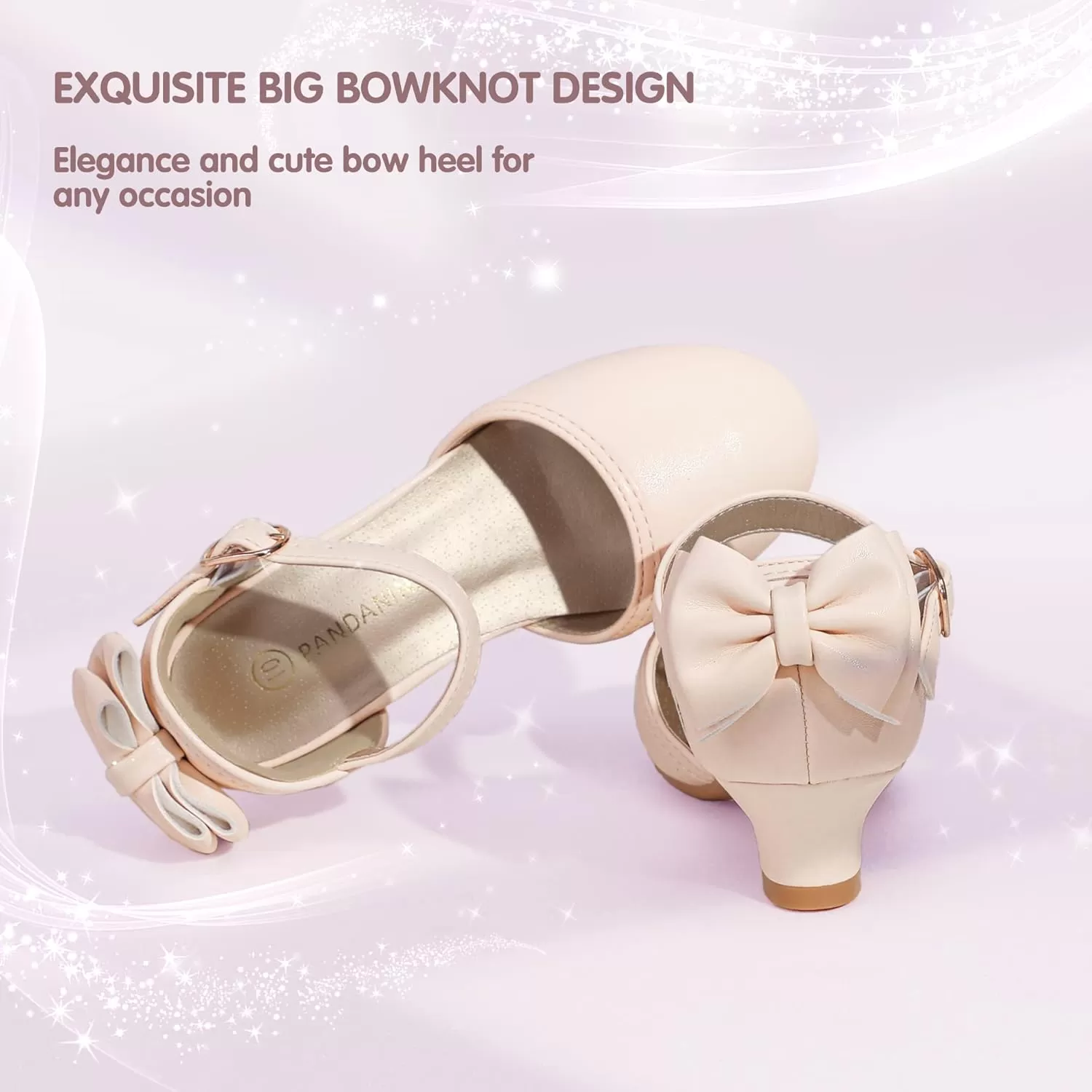imagePANDANINJIA Wendy Girls Heels Dress Shoes Flower Girl Mary Jane Sandals Wedding Party Princess Shoes for Toddler Little Kid Big KidBeige Pu