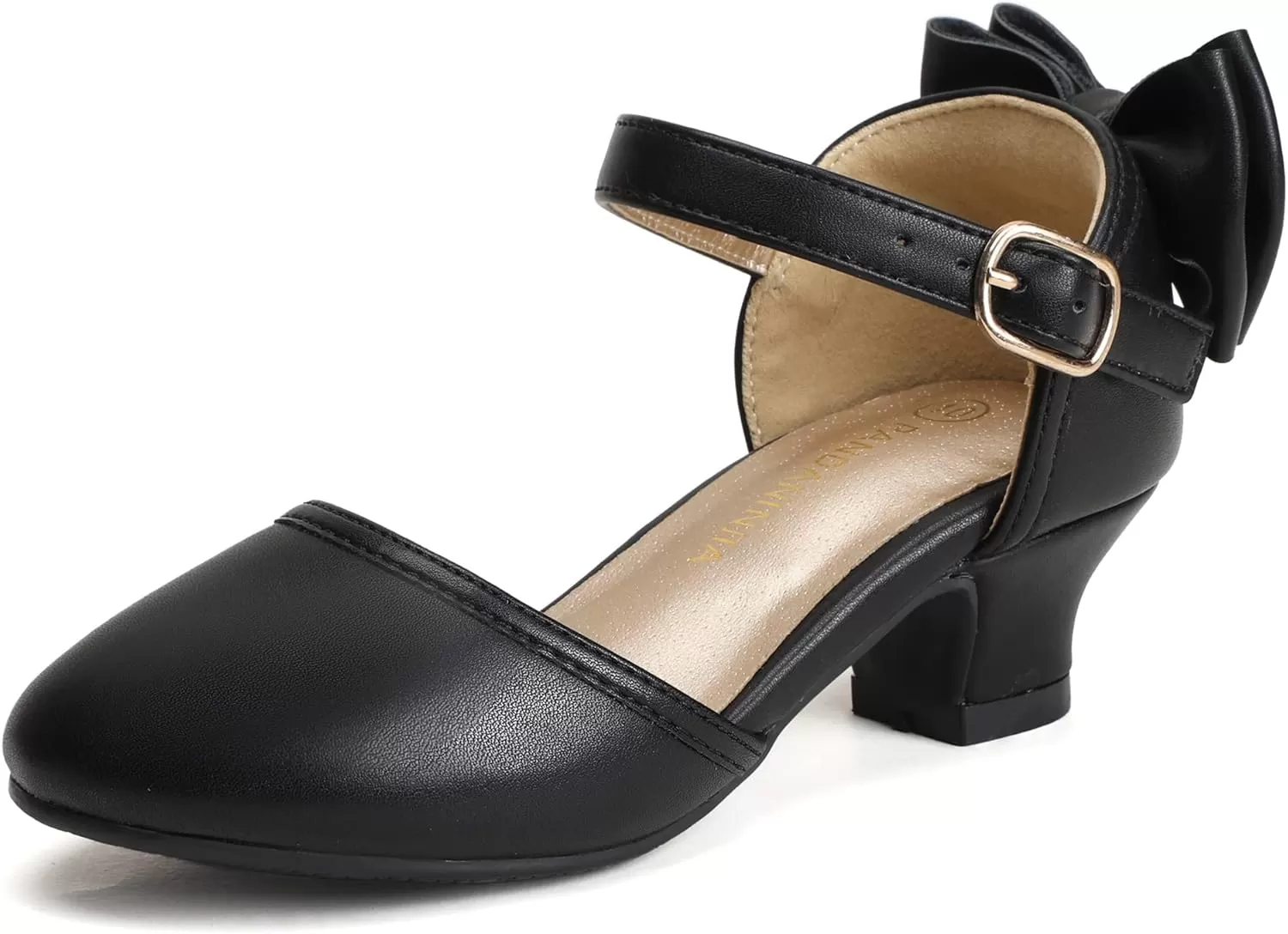 imagePANDANINJIA Wendy Girls Heels Dress Shoes Flower Girl Mary Jane Sandals Wedding Party Princess Shoes for Toddler Little Kid Big KidBlack Pu