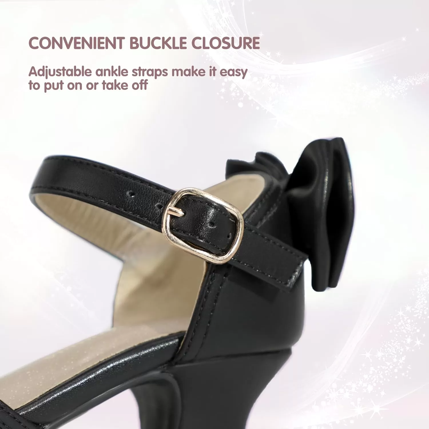 imagePANDANINJIA Wendy Girls Heels Dress Shoes Flower Girl Mary Jane Sandals Wedding Party Princess Shoes for Toddler Little Kid Big KidBlack Pu
