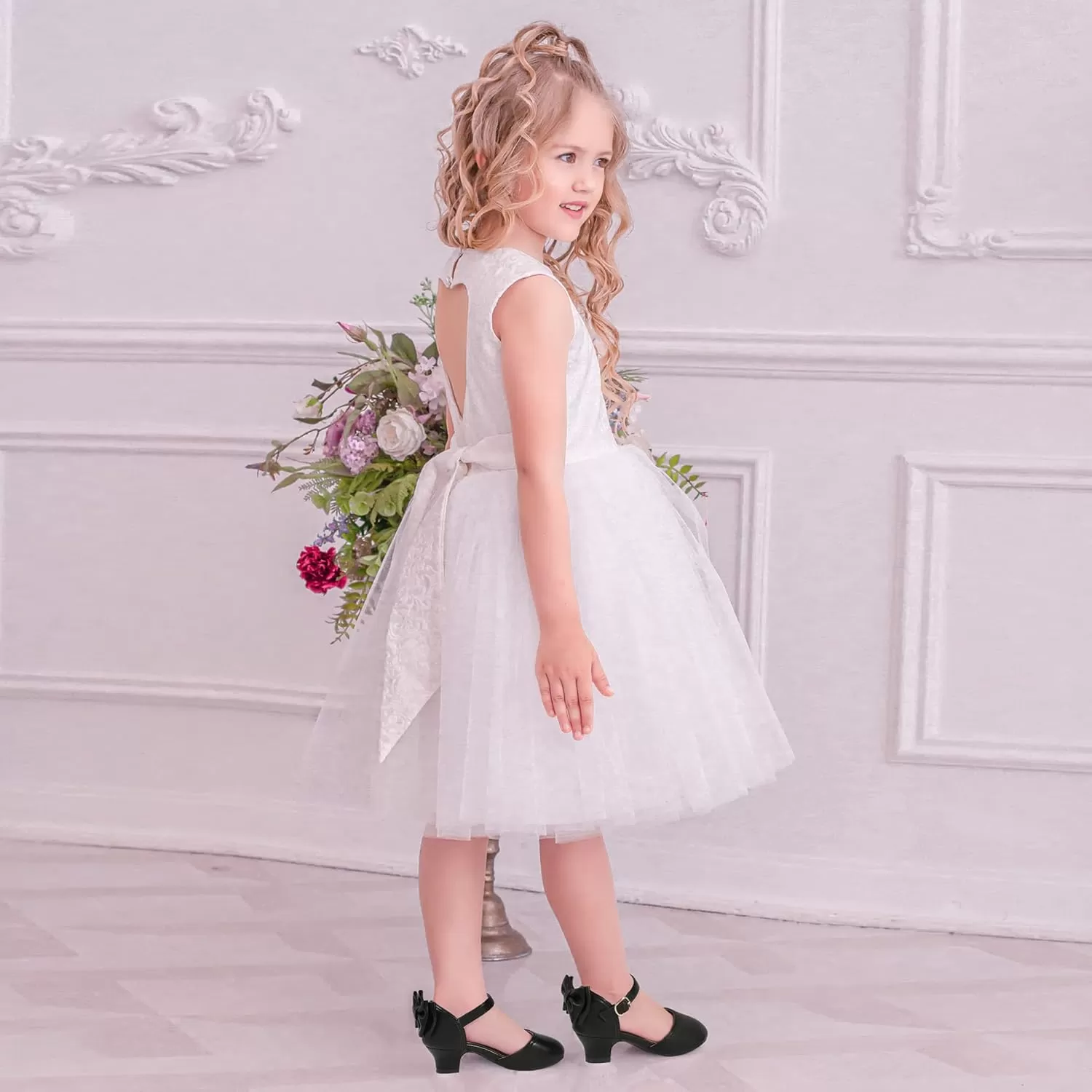 imagePANDANINJIA Wendy Girls Heels Dress Shoes Flower Girl Mary Jane Sandals Wedding Party Princess Shoes for Toddler Little Kid Big KidBlack Pu