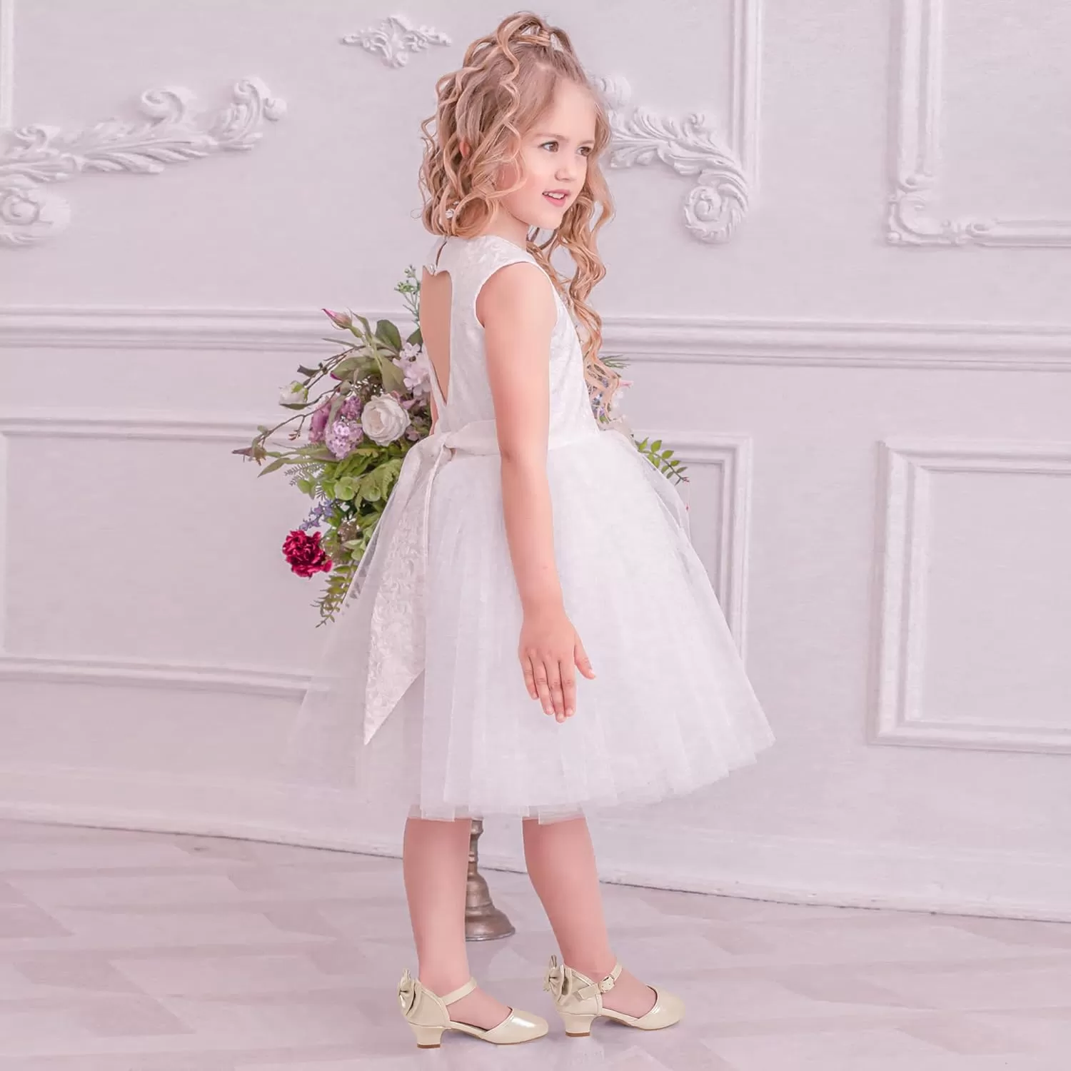 imagePANDANINJIA Wendy Girls Heels Dress Shoes Flower Girl Mary Jane Sandals Wedding Party Princess Shoes for Toddler Little Kid Big KidChampagne Pu