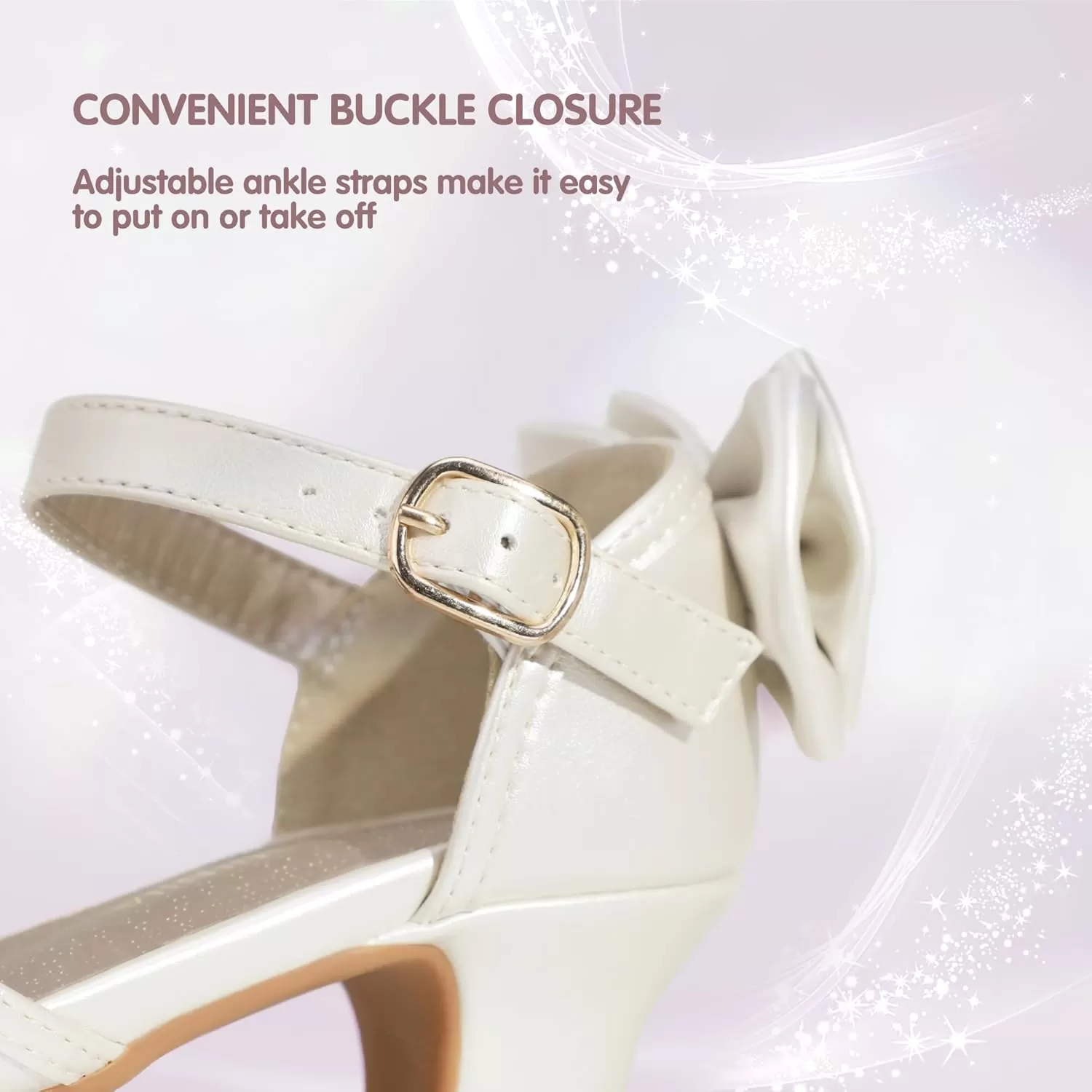 imagePANDANINJIA Wendy Girls Heels Dress Shoes Flower Girl Mary Jane Sandals Wedding Party Princess Shoes for Toddler Little Kid Big KidChampagne Pu