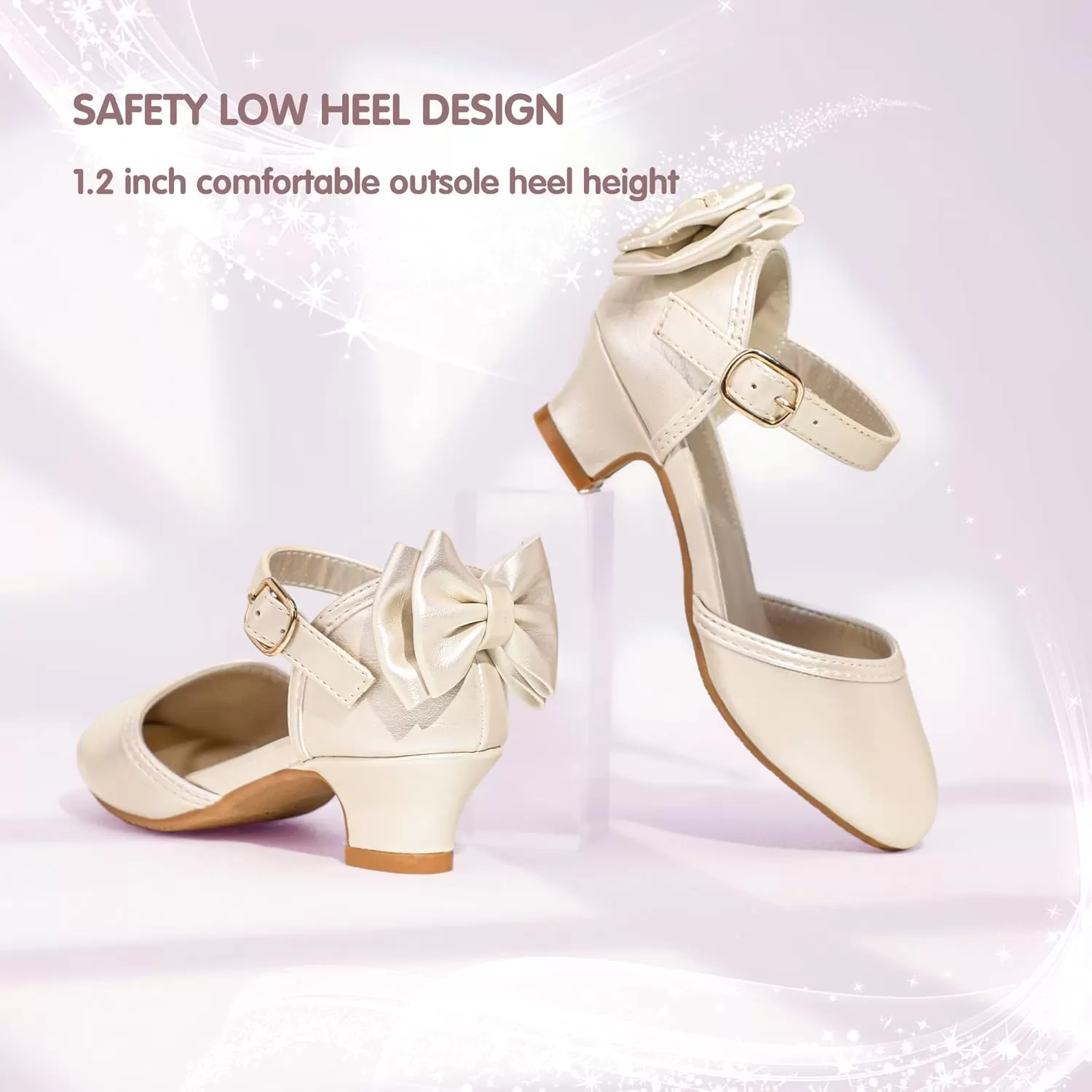 imagePANDANINJIA Wendy Girls Heels Dress Shoes Flower Girl Mary Jane Sandals Wedding Party Princess Shoes for Toddler Little Kid Big KidChampagne Pu