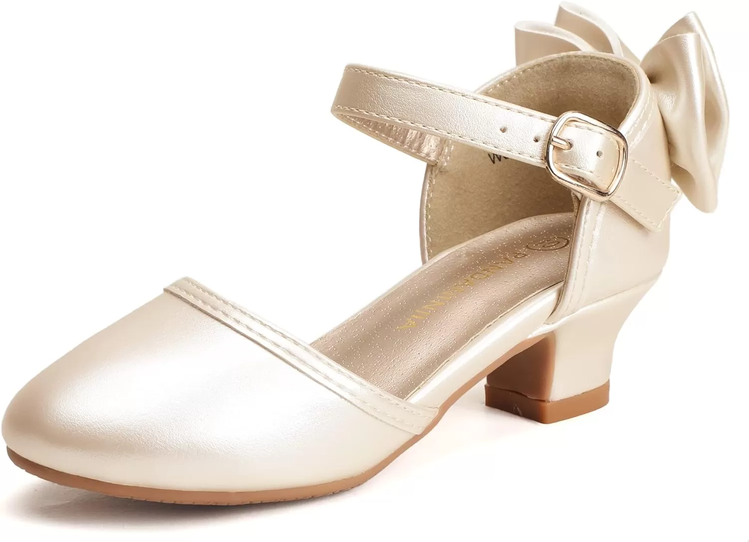 imagePANDANINJIA Wendy Girls Heels Dress Shoes Flower Girl Mary Jane Sandals Wedding Party Princess Shoes for Toddler Little Kid Big KidChampagne Pu
