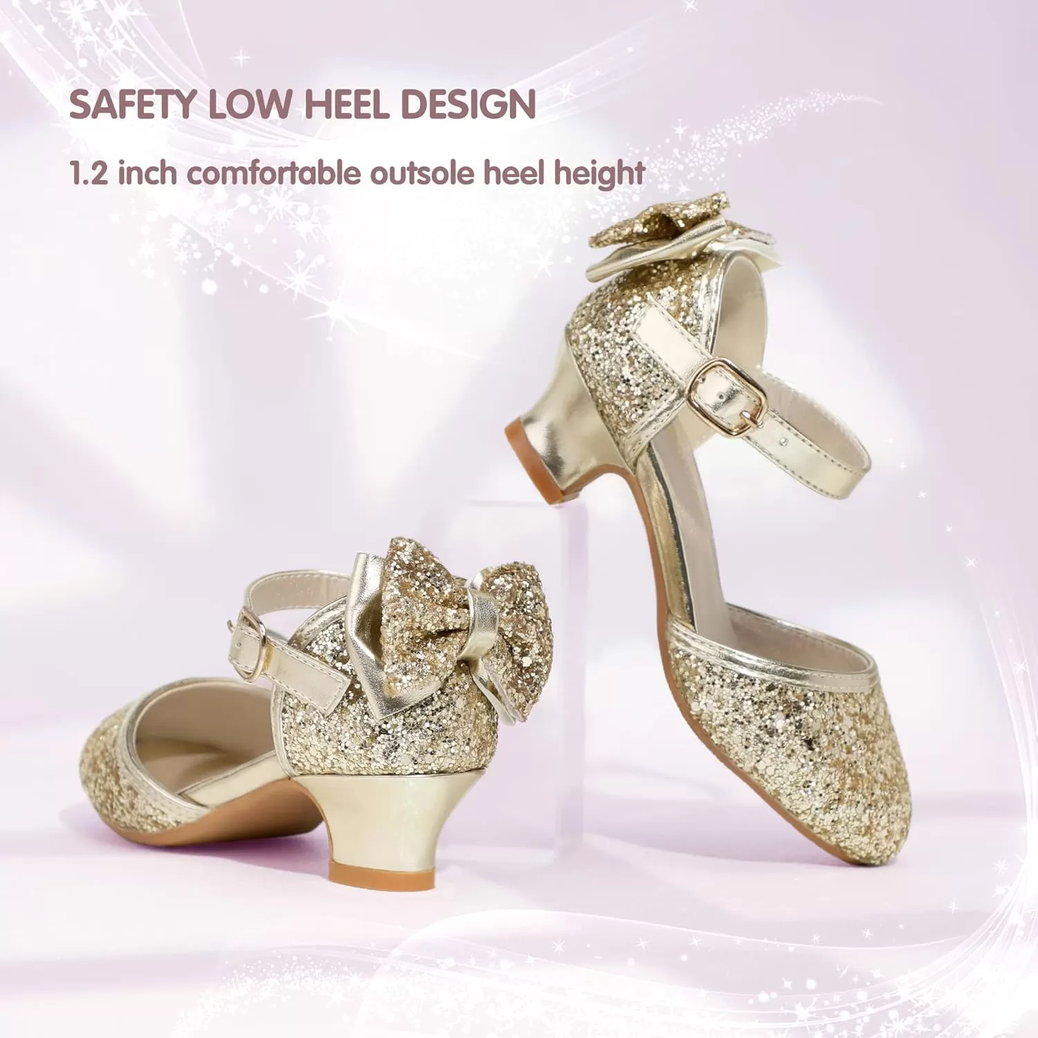 imagePANDANINJIA Wendy Girls Heels Dress Shoes Flower Girl Mary Jane Sandals Wedding Party Princess Shoes for Toddler Little Kid Big KidGold Sequin