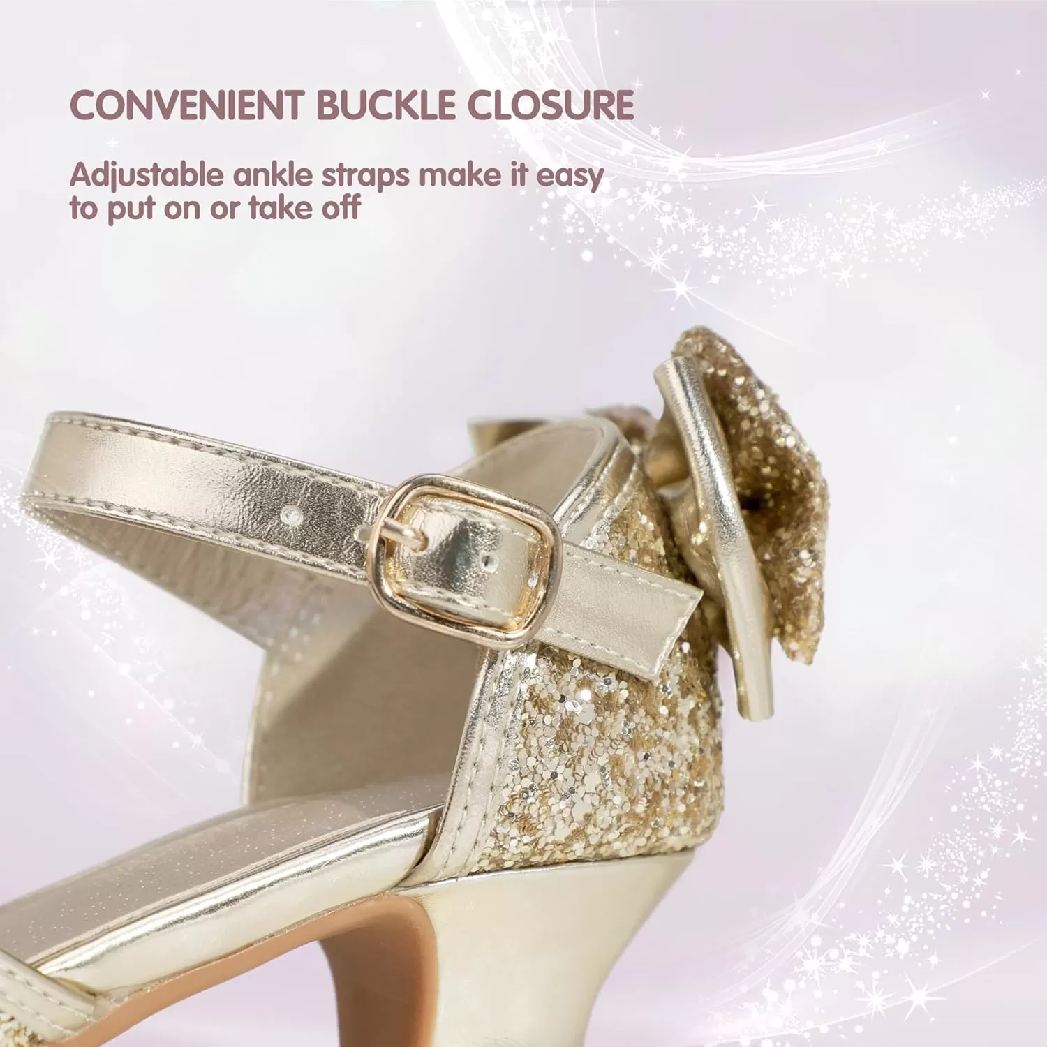 imagePANDANINJIA Wendy Girls Heels Dress Shoes Flower Girl Mary Jane Sandals Wedding Party Princess Shoes for Toddler Little Kid Big KidGold Sequin