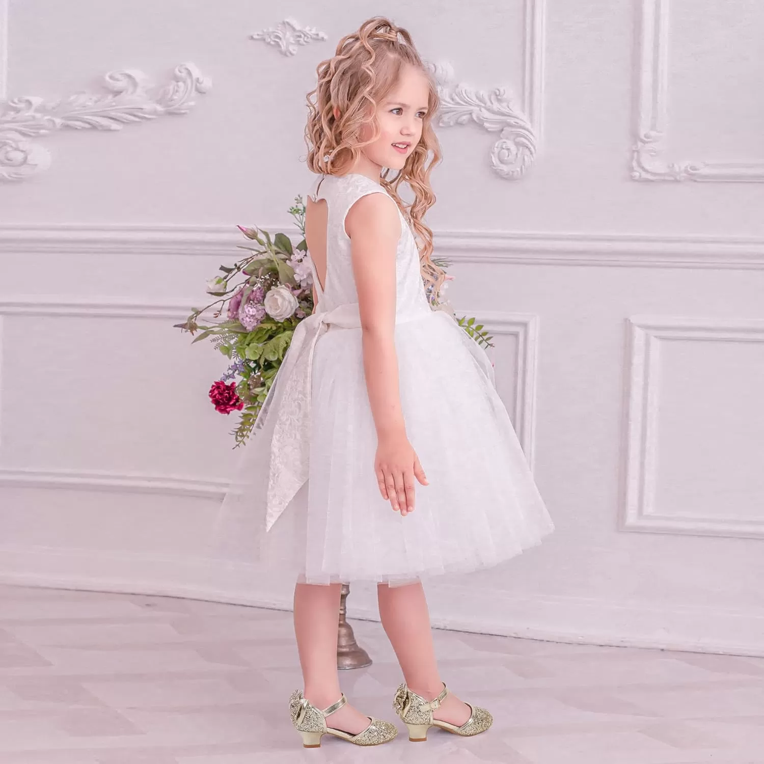 imagePANDANINJIA Wendy Girls Heels Dress Shoes Flower Girl Mary Jane Sandals Wedding Party Princess Shoes for Toddler Little Kid Big KidGold Sequin