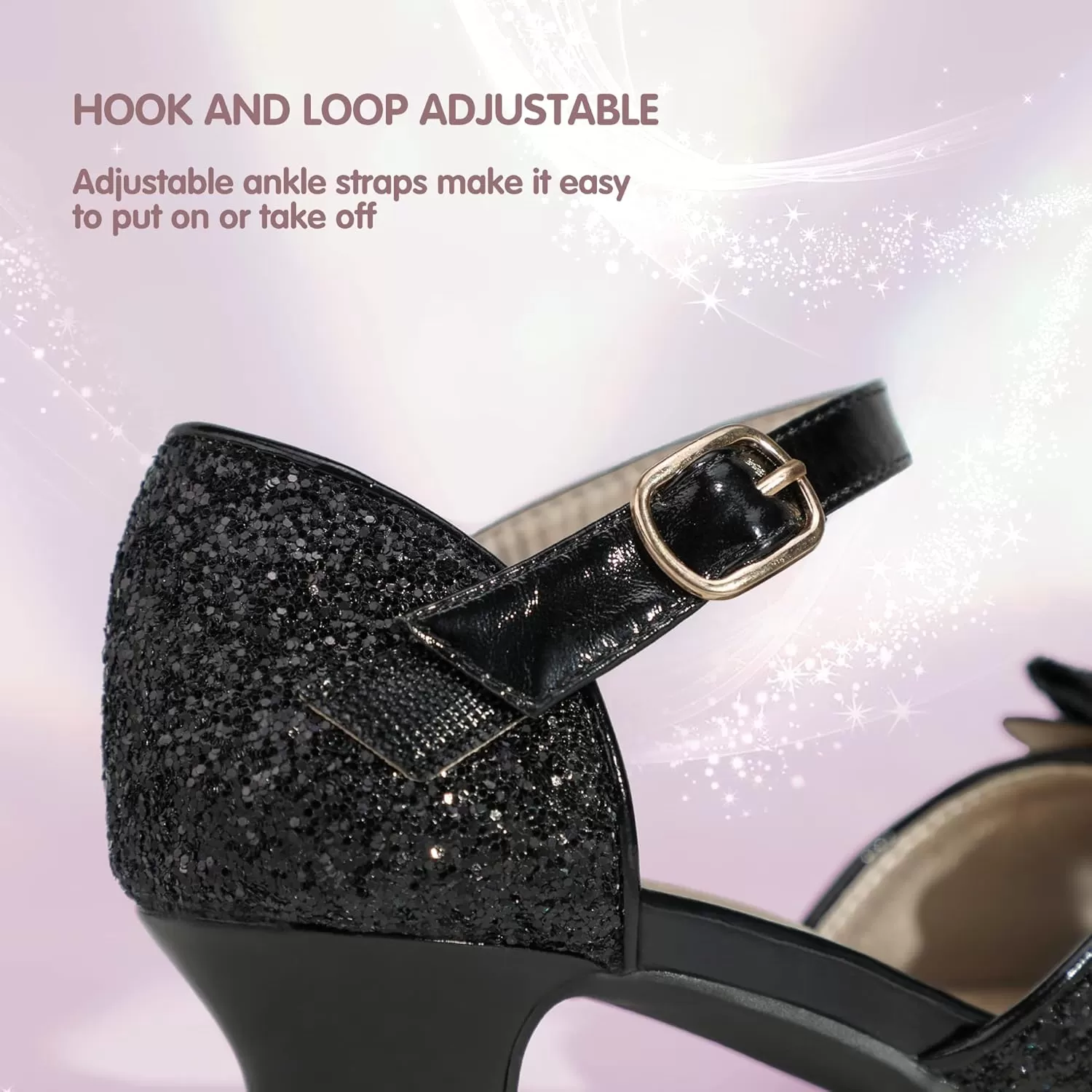 imagePANDANINJIA Wendy Girls Heels Dress Shoes Flower Girl Mary Jane Sandals Wedding Party Princess Shoes for Toddler Little Kid Big KidNancy Black Sequin