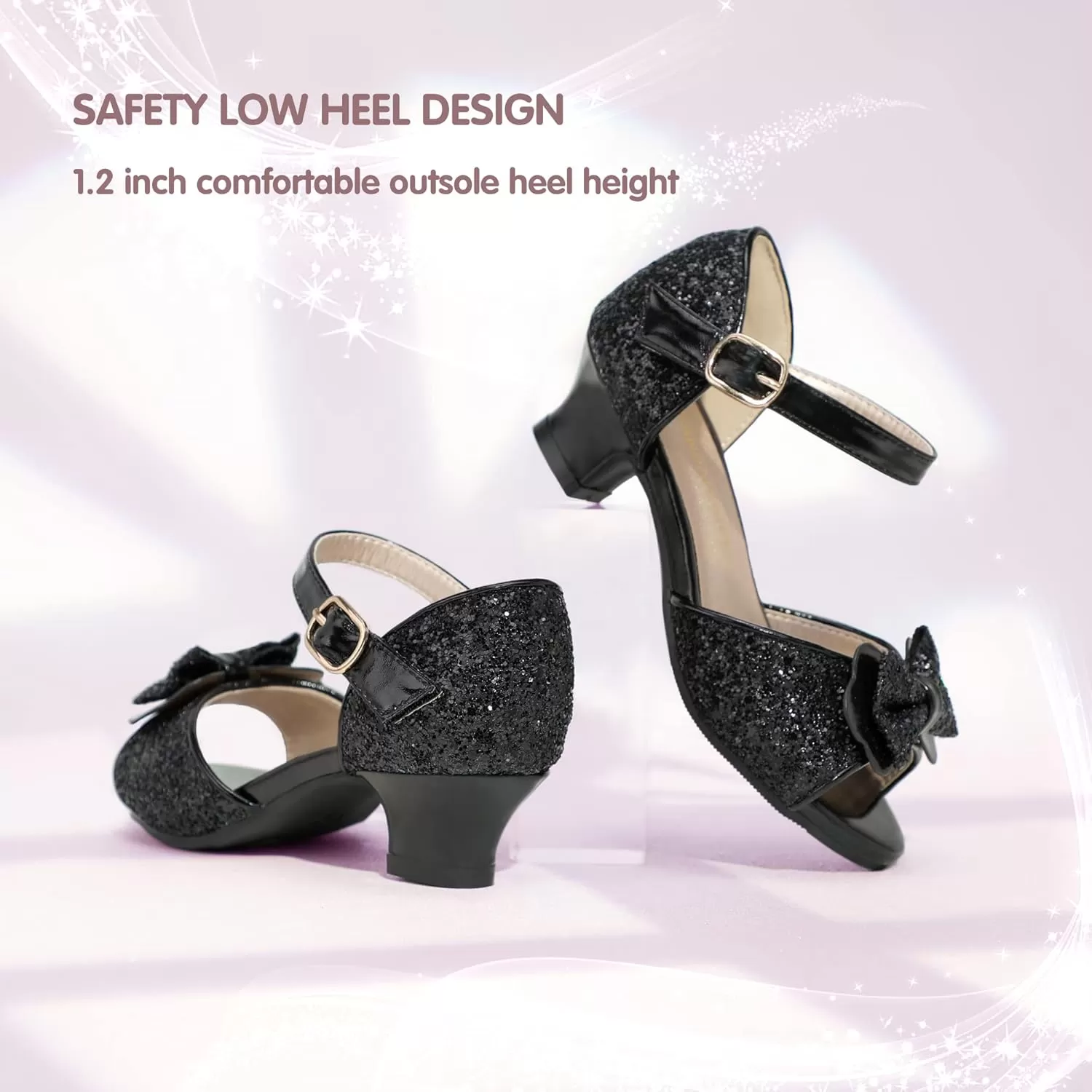 imagePANDANINJIA Wendy Girls Heels Dress Shoes Flower Girl Mary Jane Sandals Wedding Party Princess Shoes for Toddler Little Kid Big KidNancy Black Sequin