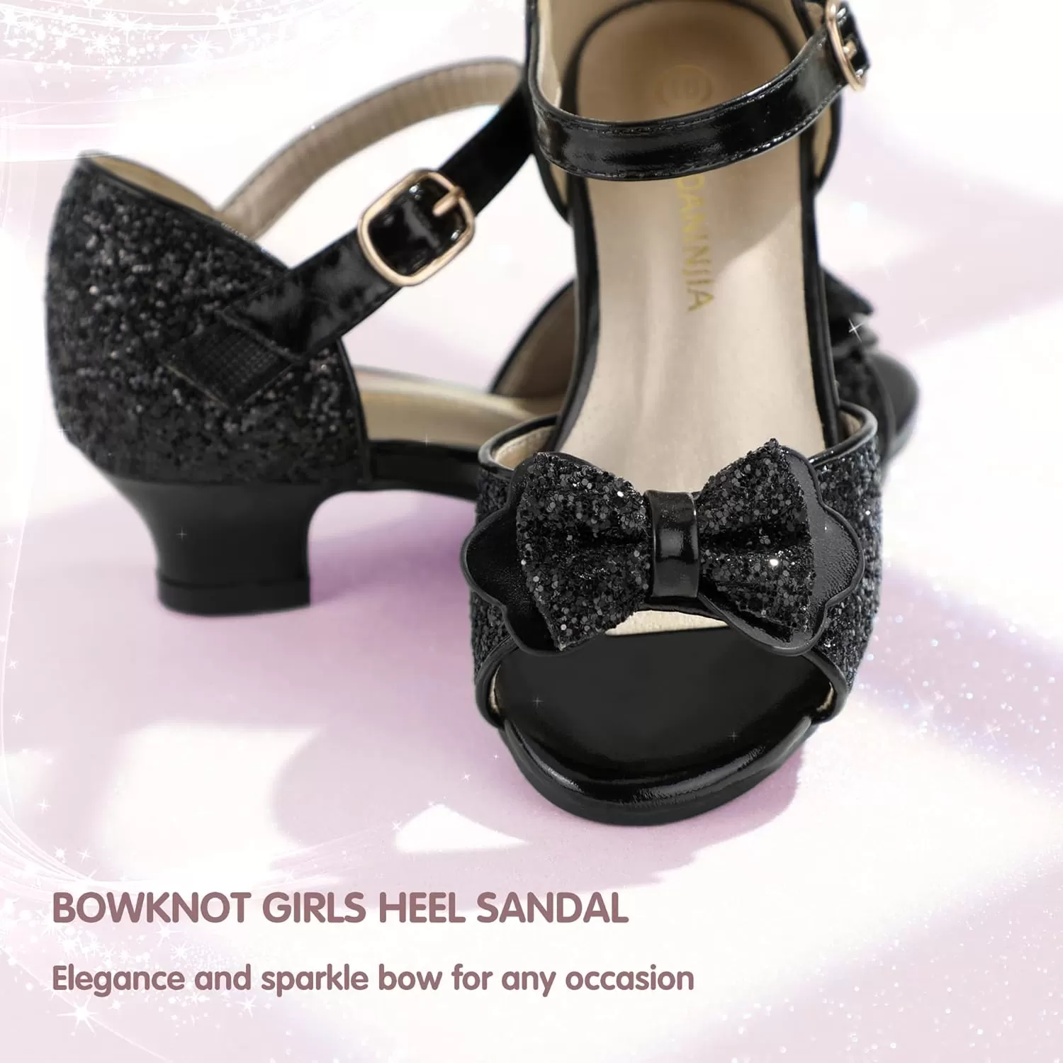 imagePANDANINJIA Wendy Girls Heels Dress Shoes Flower Girl Mary Jane Sandals Wedding Party Princess Shoes for Toddler Little Kid Big KidNancy Black Sequin