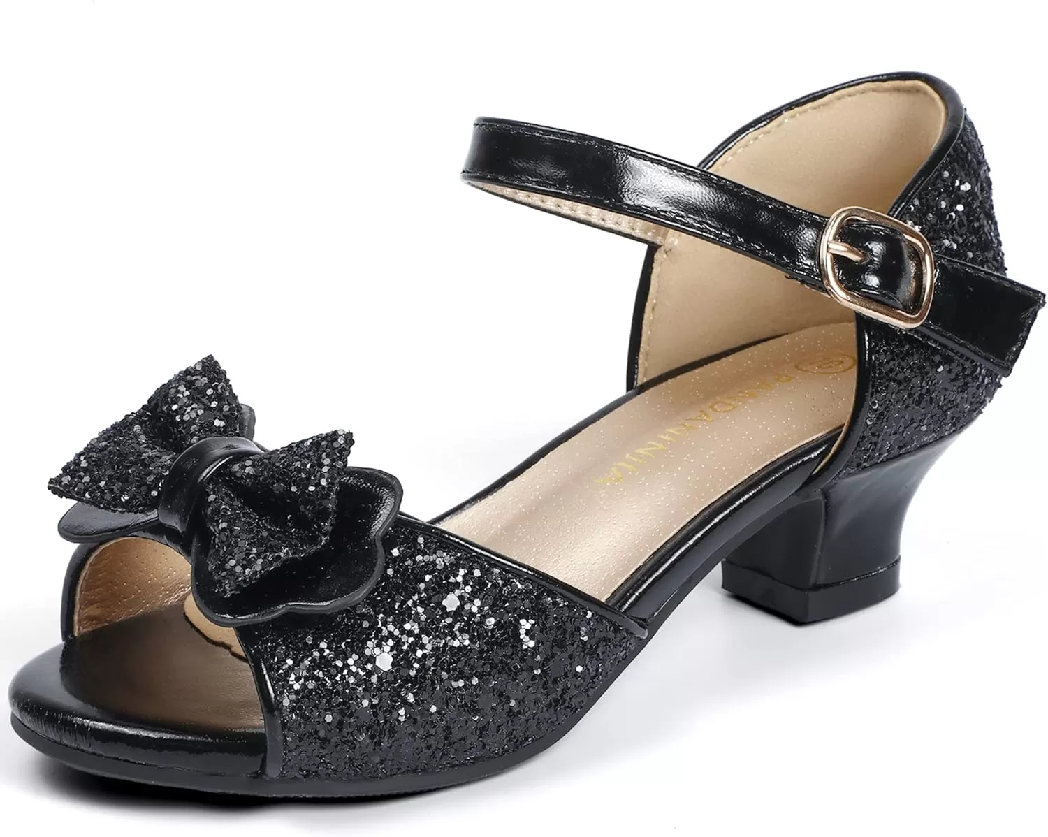 imagePANDANINJIA Wendy Girls Heels Dress Shoes Flower Girl Mary Jane Sandals Wedding Party Princess Shoes for Toddler Little Kid Big KidNancy Black Sequin