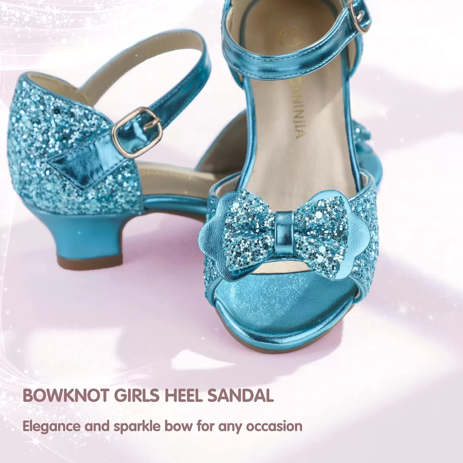 imagePANDANINJIA Wendy Girls Heels Dress Shoes Flower Girl Mary Jane Sandals Wedding Party Princess Shoes for Toddler Little Kid Big KidNancy Blue Sequin