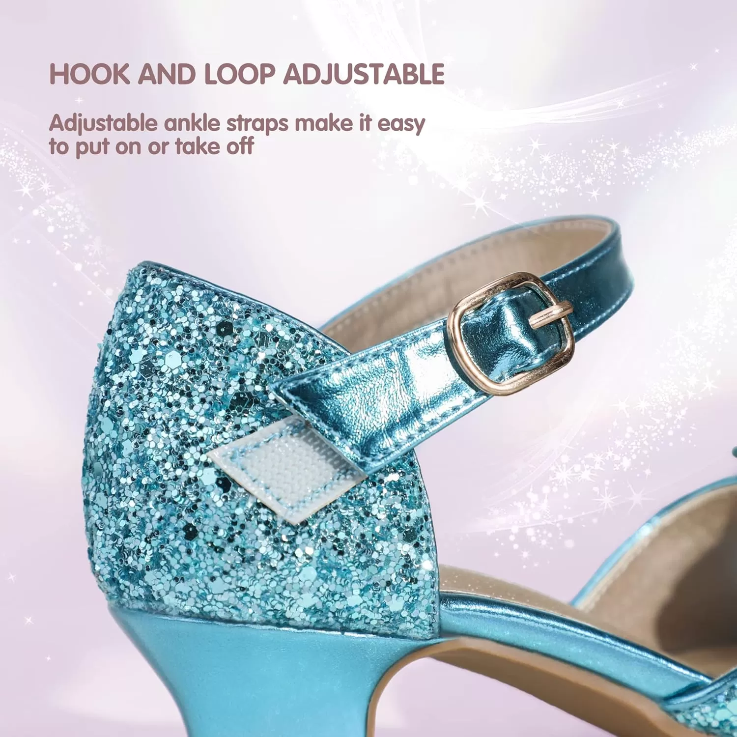 imagePANDANINJIA Wendy Girls Heels Dress Shoes Flower Girl Mary Jane Sandals Wedding Party Princess Shoes for Toddler Little Kid Big KidNancy Blue Sequin