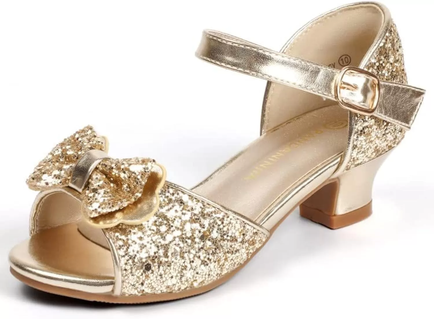 imagePANDANINJIA Wendy Girls Heels Dress Shoes Flower Girl Mary Jane Sandals Wedding Party Princess Shoes for Toddler Little Kid Big KidNancy Gold Sequin