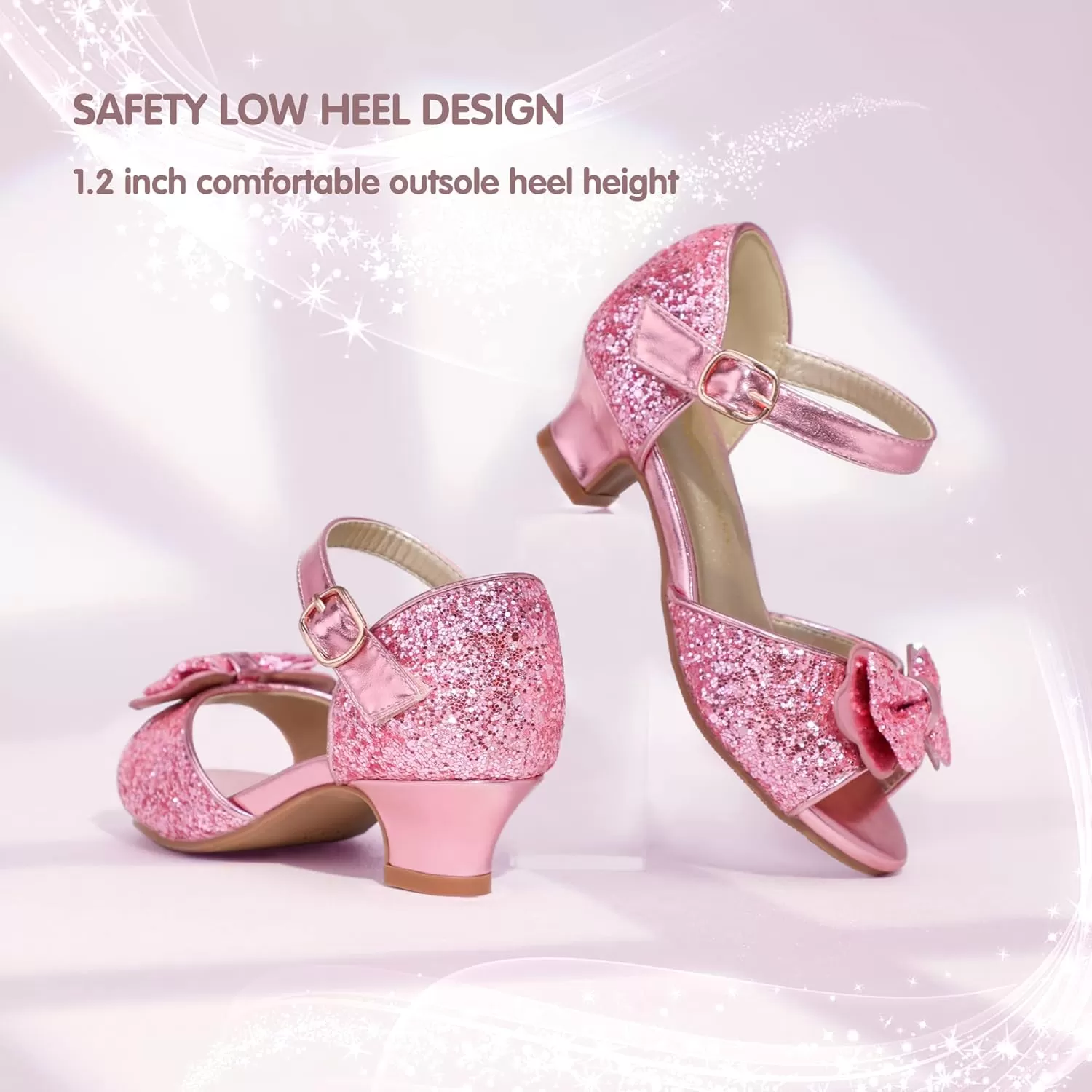imagePANDANINJIA Wendy Girls Heels Dress Shoes Flower Girl Mary Jane Sandals Wedding Party Princess Shoes for Toddler Little Kid Big KidNancy Pink Sequin