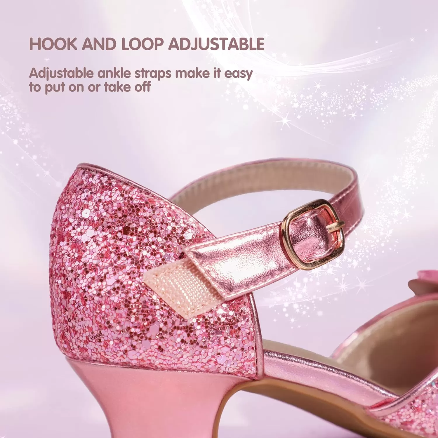 imagePANDANINJIA Wendy Girls Heels Dress Shoes Flower Girl Mary Jane Sandals Wedding Party Princess Shoes for Toddler Little Kid Big KidNancy Pink Sequin