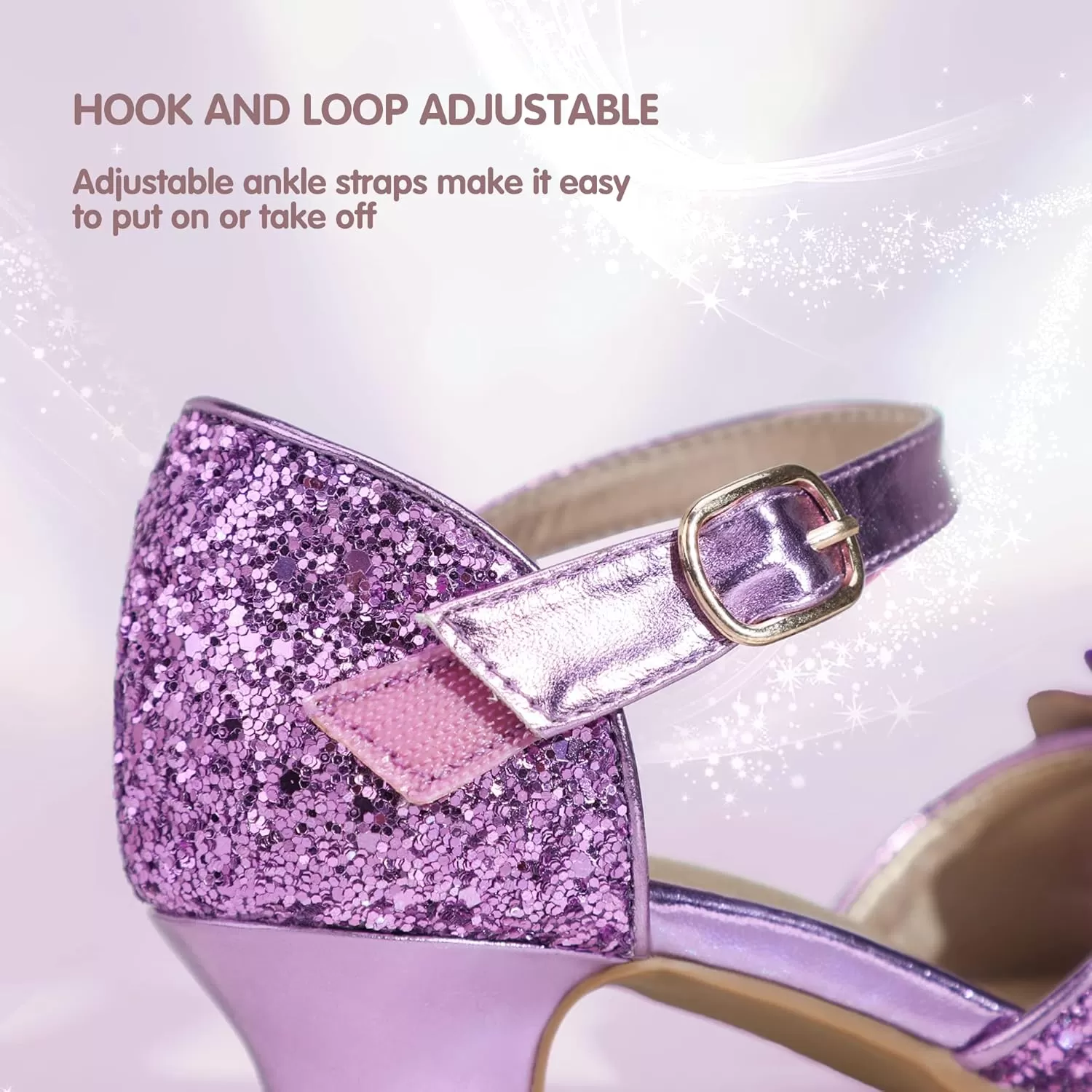 imagePANDANINJIA Wendy Girls Heels Dress Shoes Flower Girl Mary Jane Sandals Wedding Party Princess Shoes for Toddler Little Kid Big KidNancy Purple Sequin