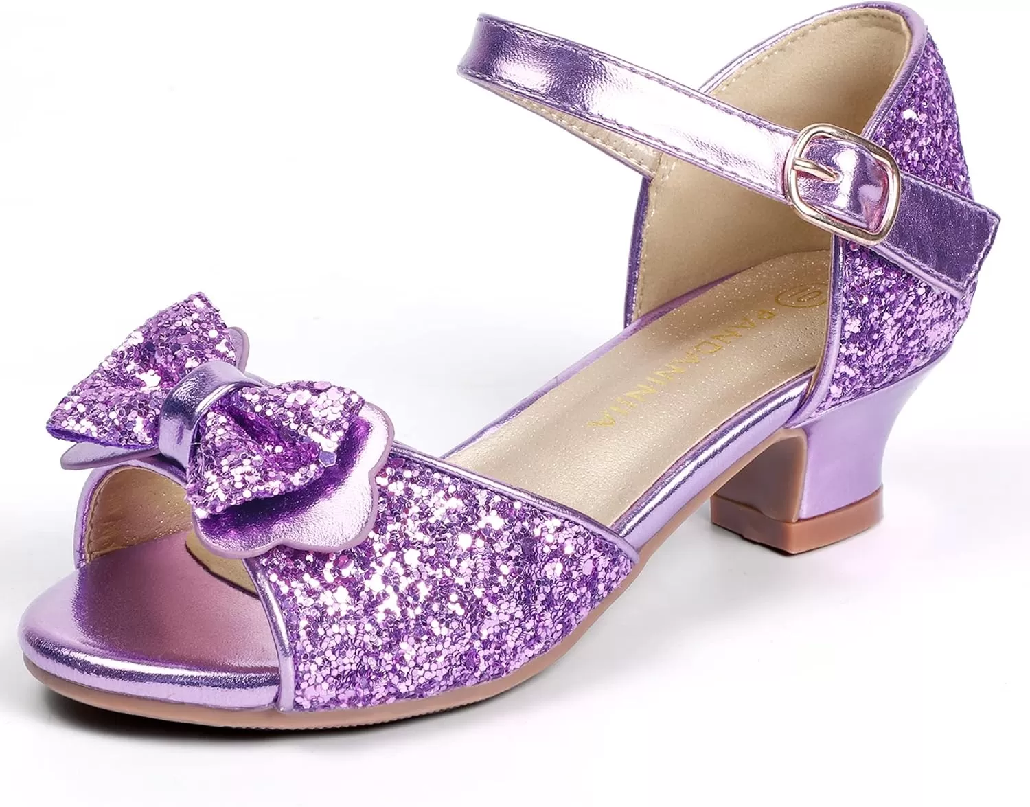 imagePANDANINJIA Wendy Girls Heels Dress Shoes Flower Girl Mary Jane Sandals Wedding Party Princess Shoes for Toddler Little Kid Big KidNancy Purple Sequin