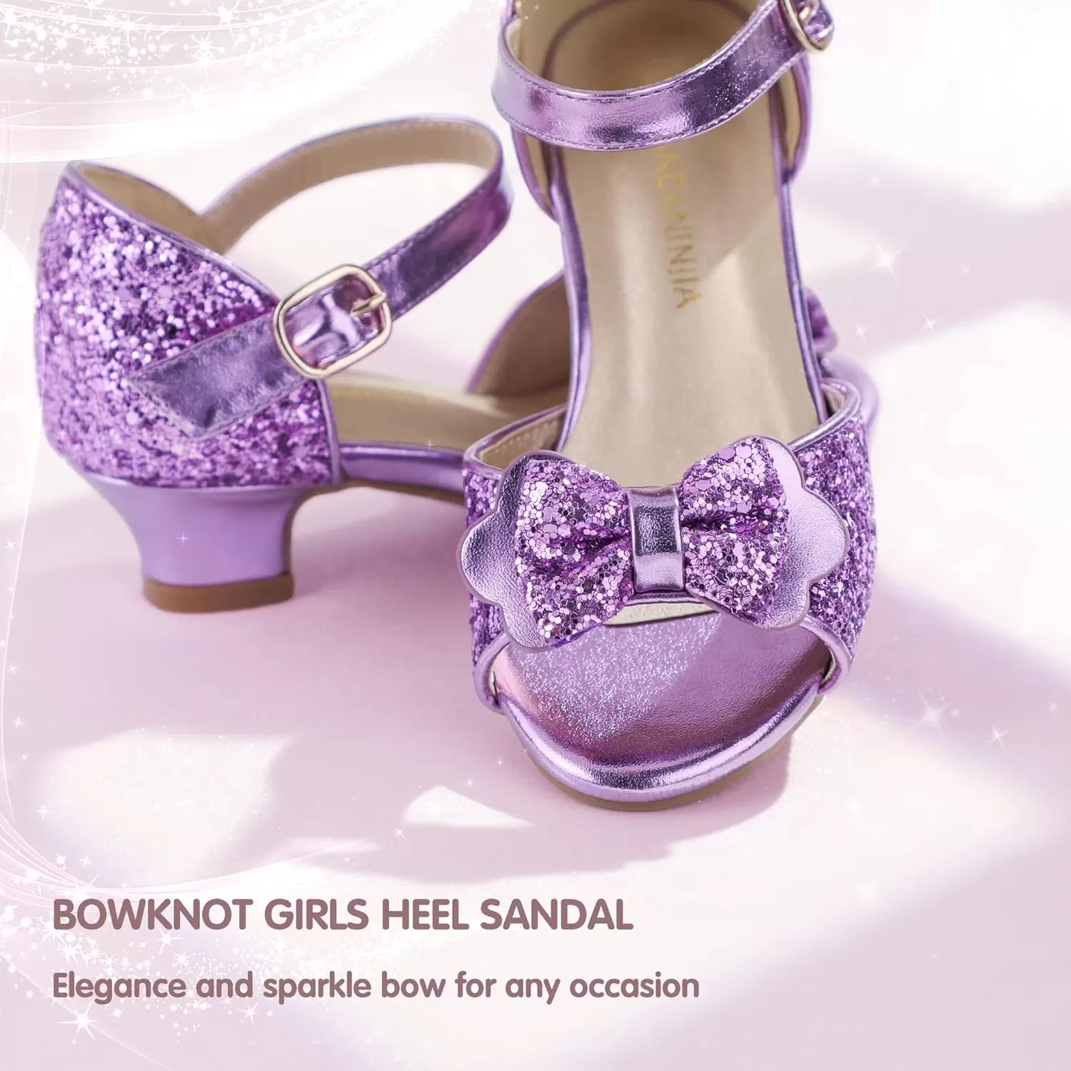 imagePANDANINJIA Wendy Girls Heels Dress Shoes Flower Girl Mary Jane Sandals Wedding Party Princess Shoes for Toddler Little Kid Big KidNancy Purple Sequin