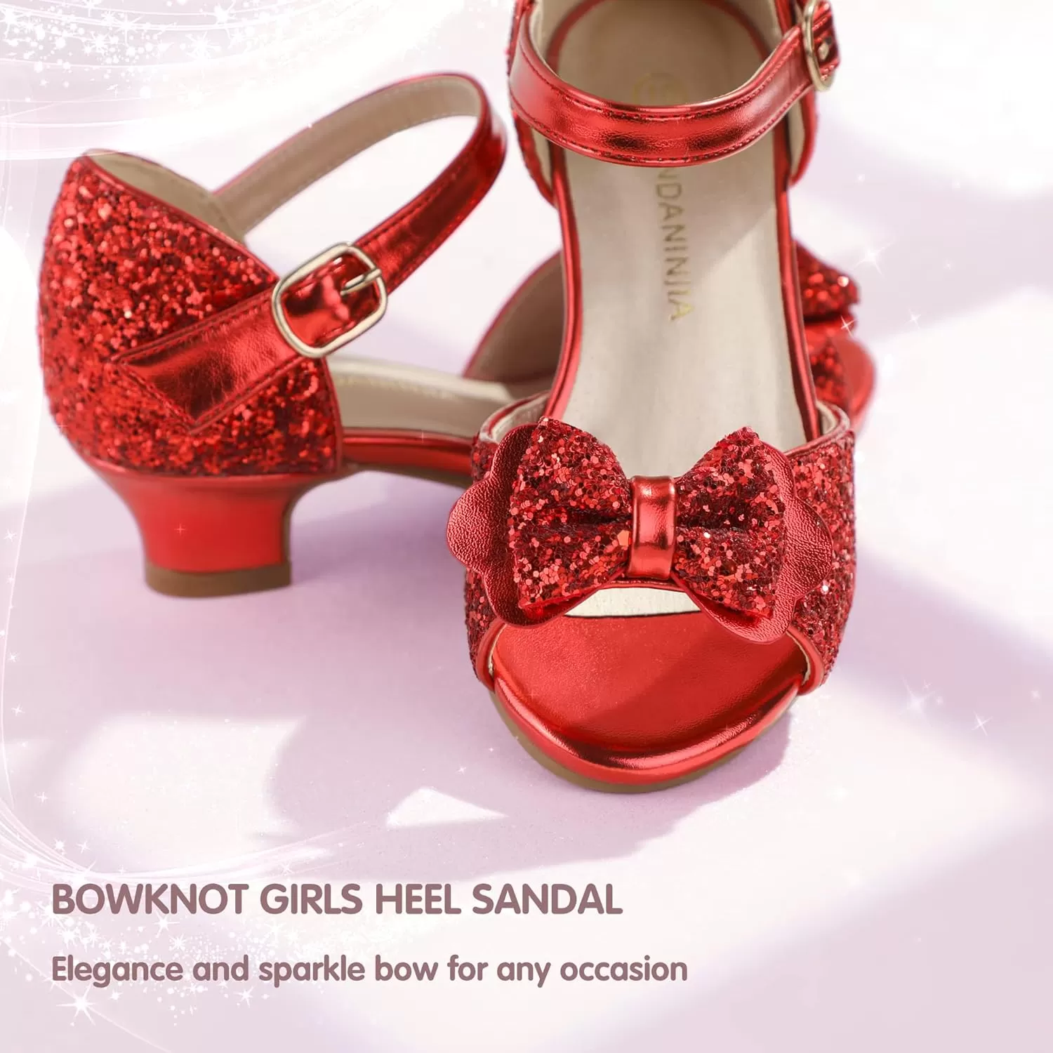 imagePANDANINJIA Wendy Girls Heels Dress Shoes Flower Girl Mary Jane Sandals Wedding Party Princess Shoes for Toddler Little Kid Big KidNancy Red Sequin