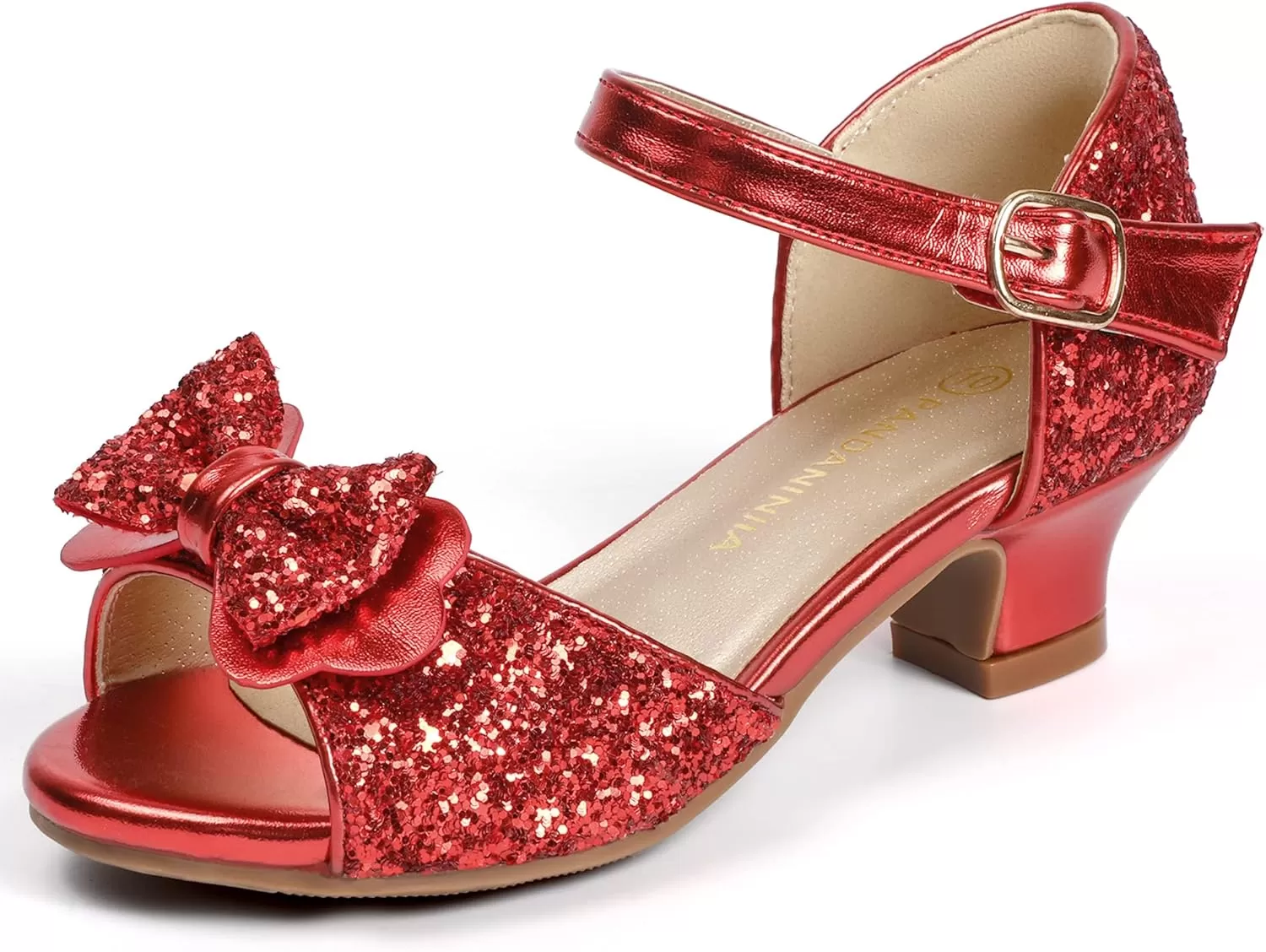 imagePANDANINJIA Wendy Girls Heels Dress Shoes Flower Girl Mary Jane Sandals Wedding Party Princess Shoes for Toddler Little Kid Big KidNancy Red Sequin