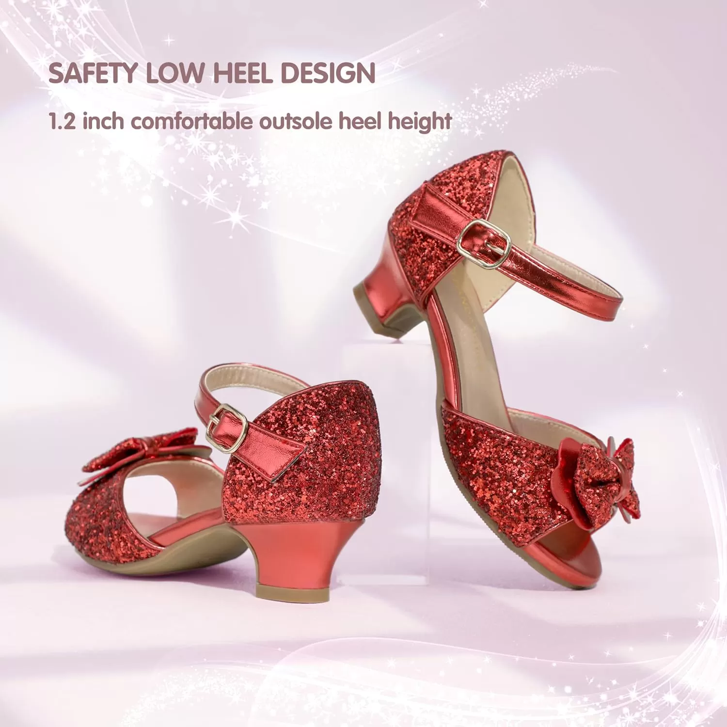 imagePANDANINJIA Wendy Girls Heels Dress Shoes Flower Girl Mary Jane Sandals Wedding Party Princess Shoes for Toddler Little Kid Big KidNancy Red Sequin