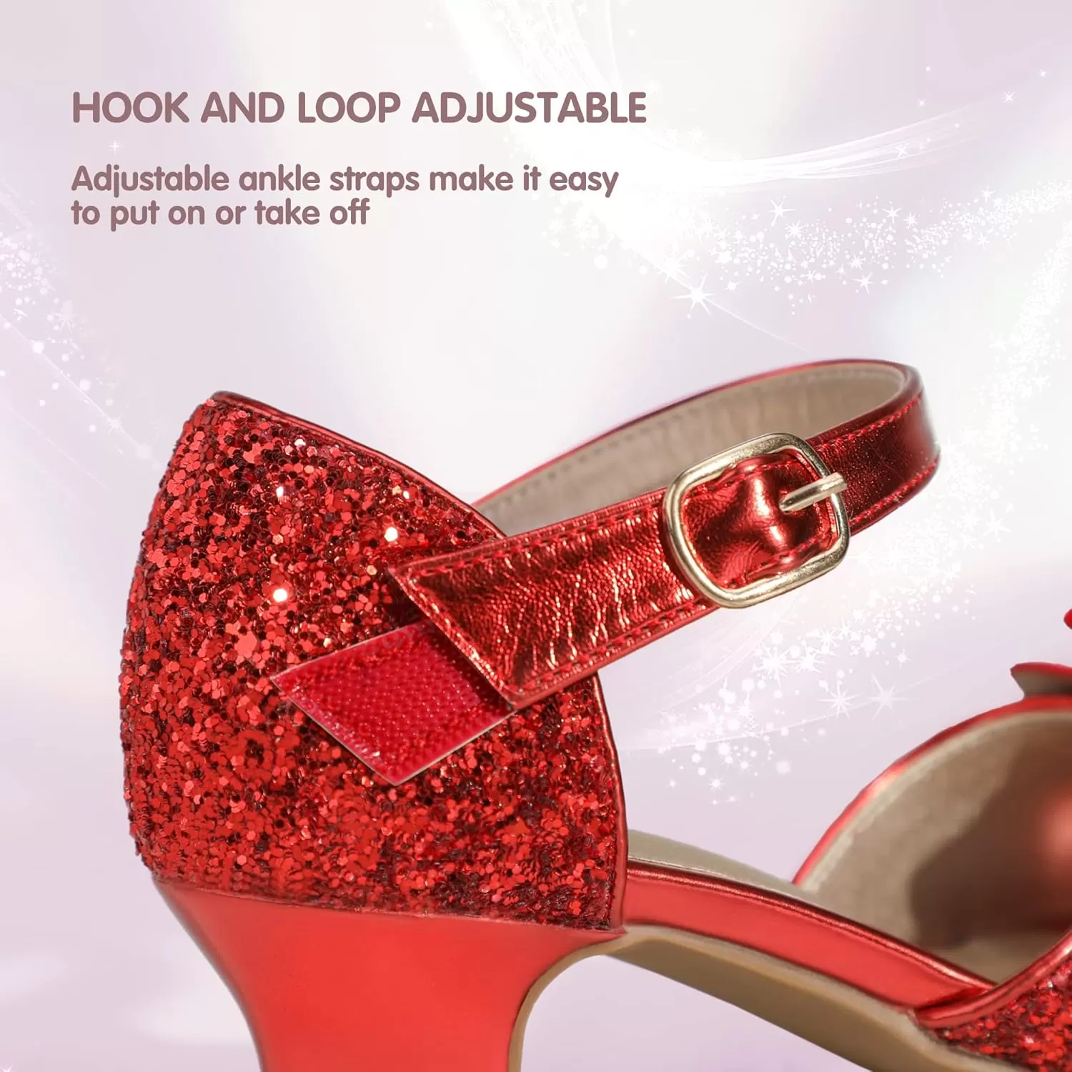 imagePANDANINJIA Wendy Girls Heels Dress Shoes Flower Girl Mary Jane Sandals Wedding Party Princess Shoes for Toddler Little Kid Big KidNancy Red Sequin