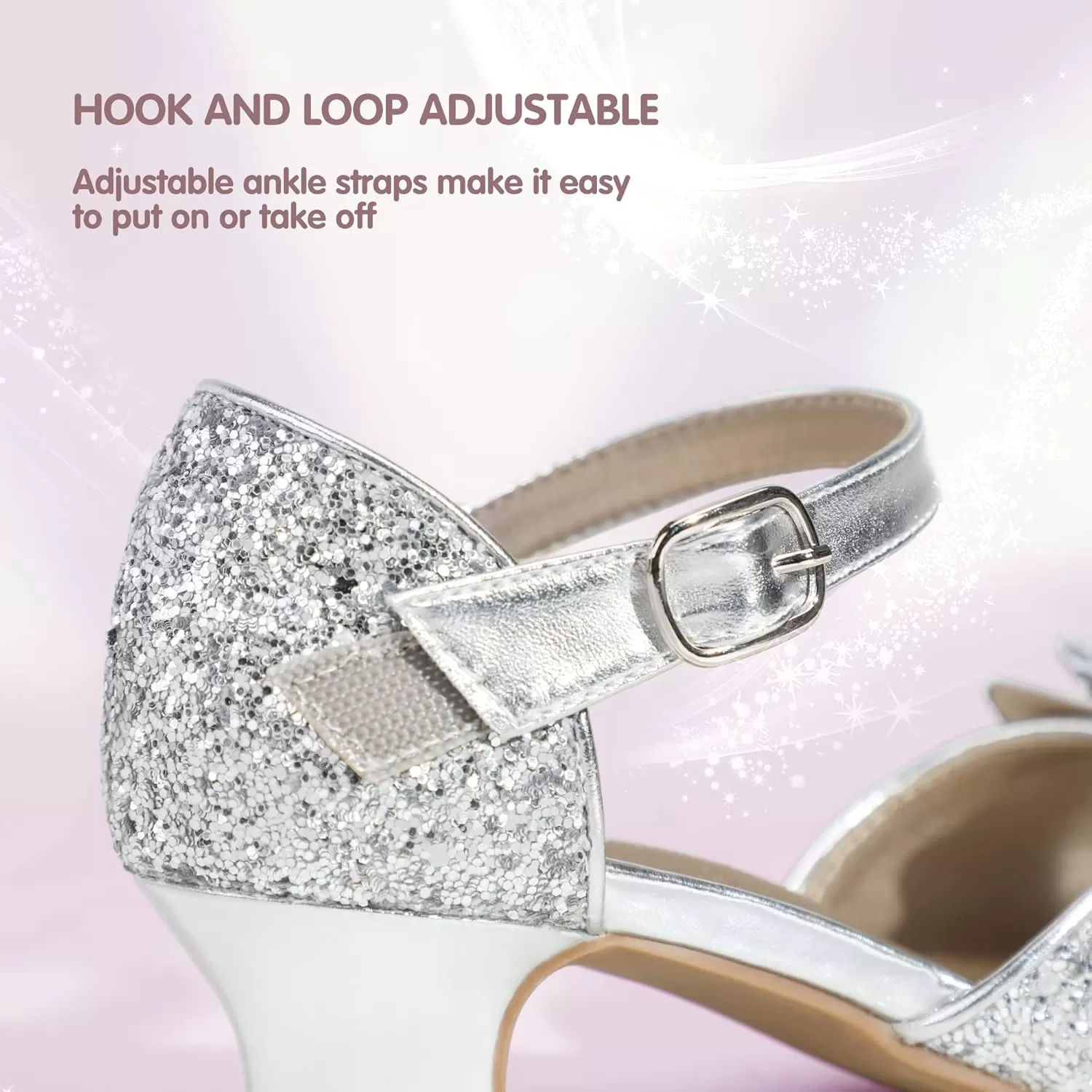 imagePANDANINJIA Wendy Girls Heels Dress Shoes Flower Girl Mary Jane Sandals Wedding Party Princess Shoes for Toddler Little Kid Big KidNancy Silver Sequin