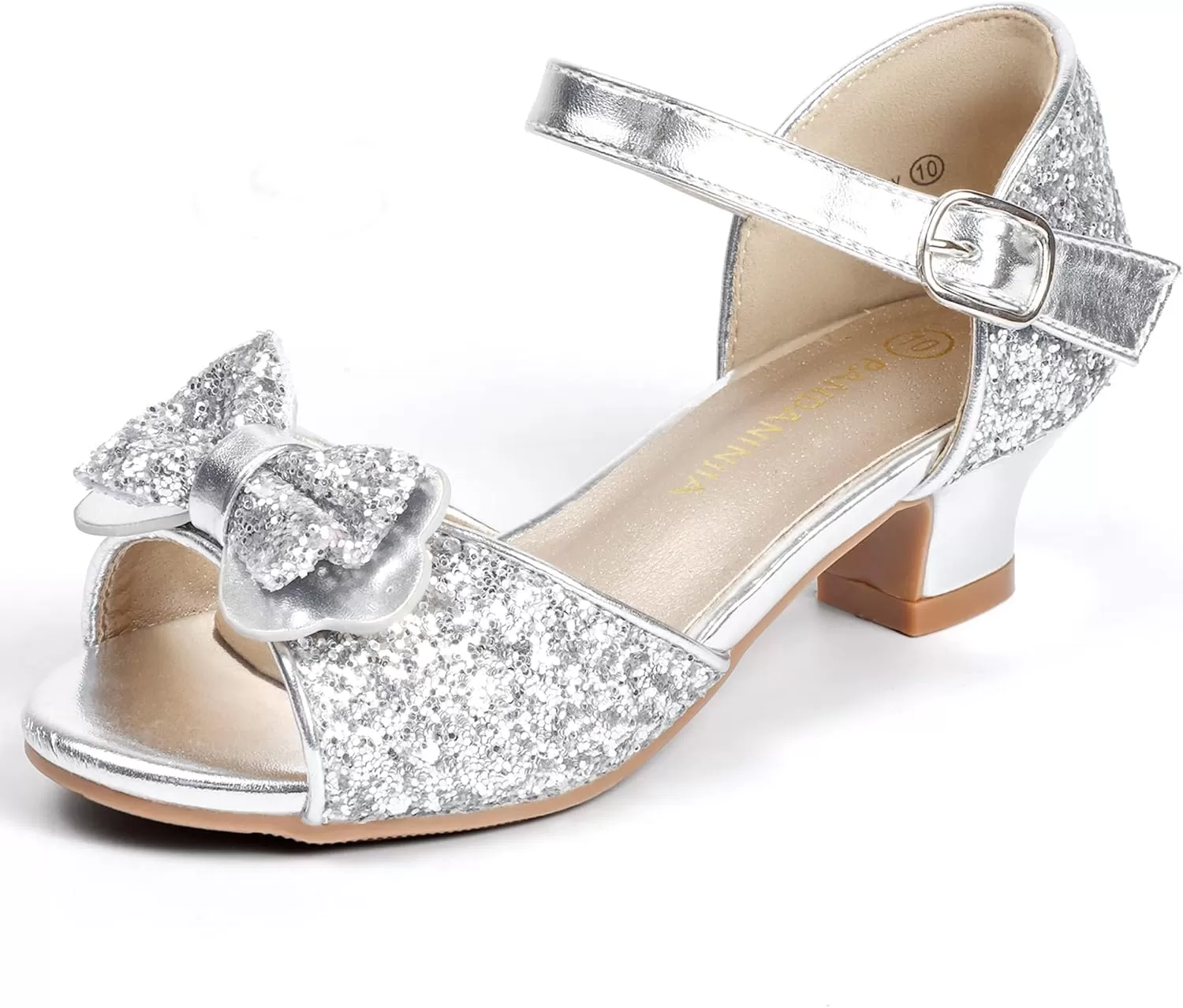 imagePANDANINJIA Wendy Girls Heels Dress Shoes Flower Girl Mary Jane Sandals Wedding Party Princess Shoes for Toddler Little Kid Big KidNancy Silver Sequin